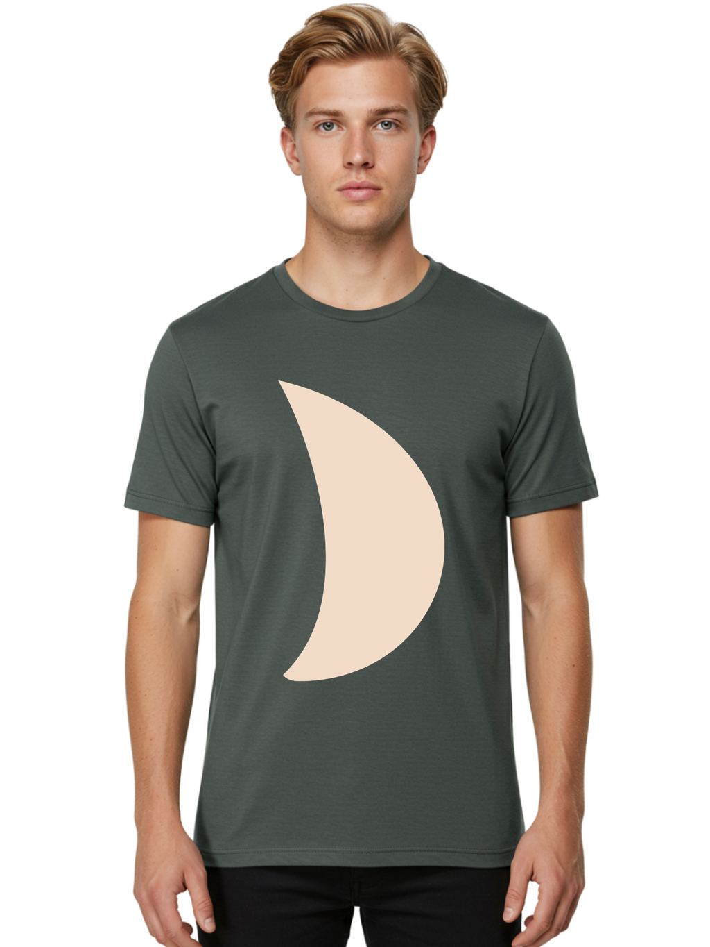 Crescent-Moon-1 Men'S Graphic Tee, 100% Cotton, Comfortable Casual Summer Wear, Machine Washable, Crescent Moon, Lunar Phase, Minimalist Design, Simple Shape, Soft Beige, Modern Graphic, Abstract Art Aae005