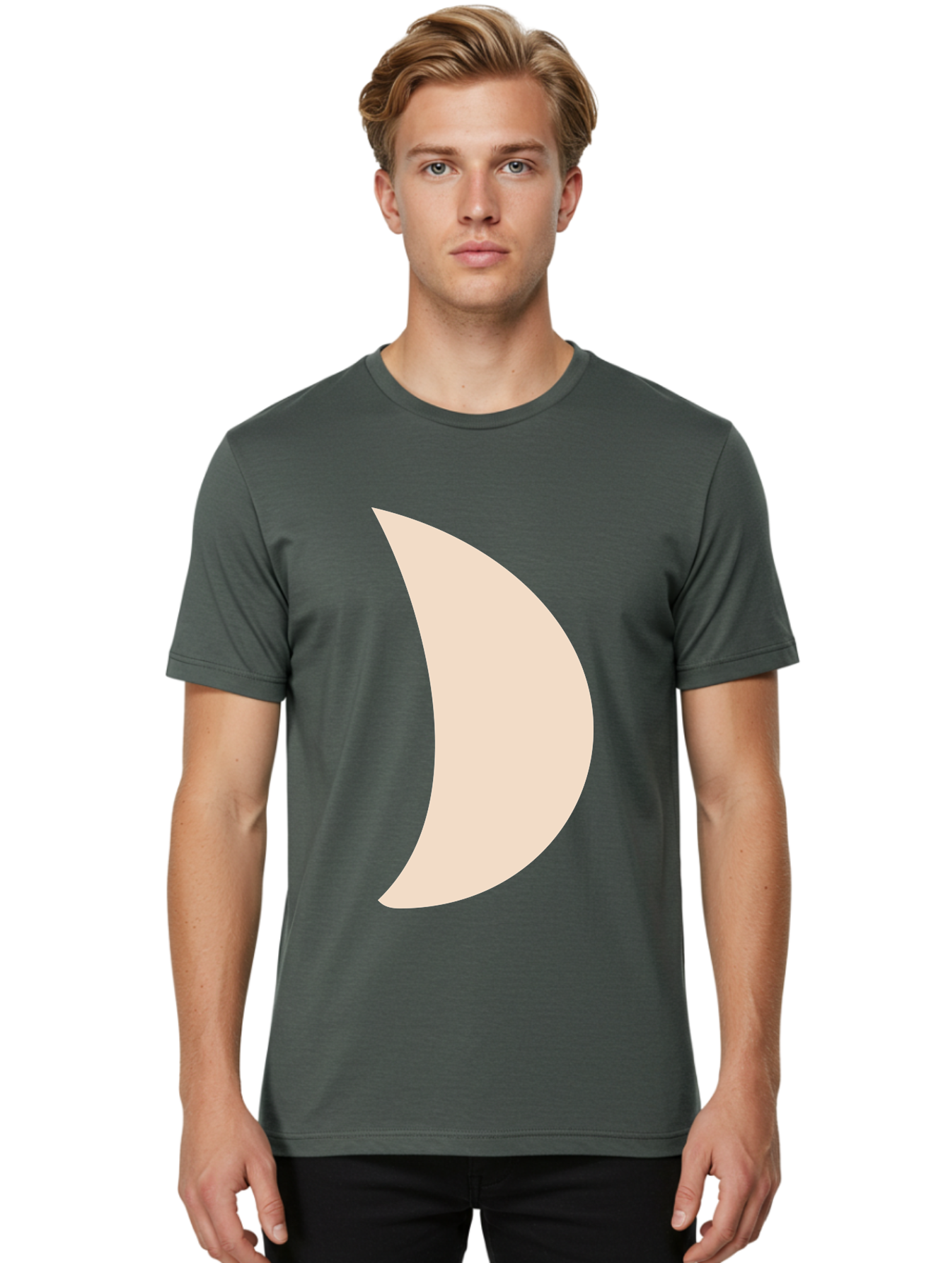 Crescent-Moon-1 Men'S Graphic Tee, 100% Cotton, Comfortable Casual Summer Wear, Machine Washable, Crescent Moon, Lunar Phase, Minimalist Design, Simple Shape, Soft Beige, Modern Graphic, Abstract Art Aae005