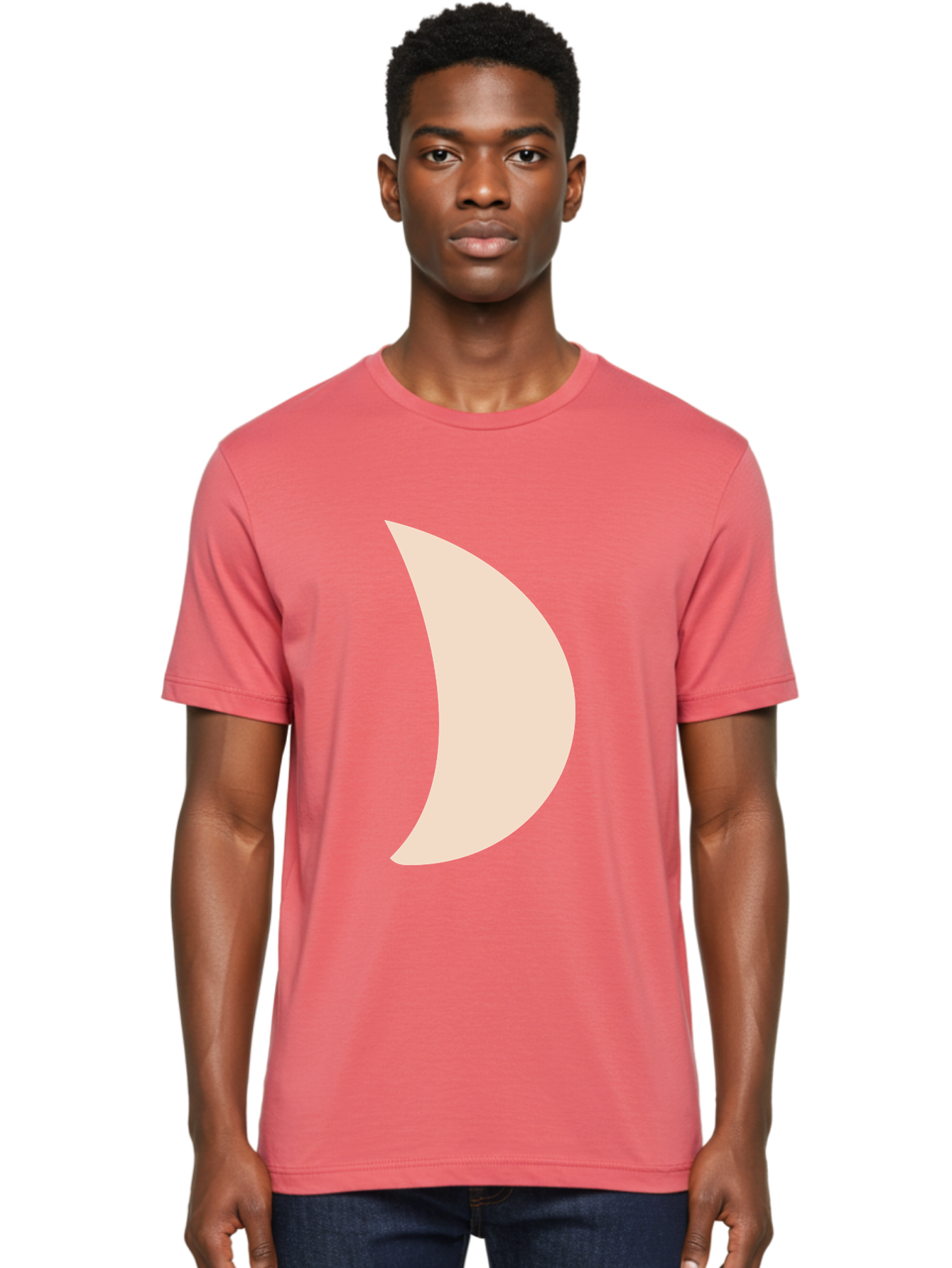 Crescent-Moon-1 Men'S Graphic Tee, 100% Cotton, Comfortable Casual Summer Wear, Machine Washable, Crescent Moon, Lunar Phase, Minimalist Design, Simple Shape, Soft Beige, Modern Graphic, Abstract Art Aae005