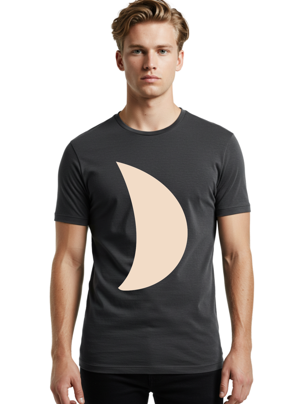 Crescent-Moon-1 Men'S Graphic Tee, 100% Cotton, Comfortable Casual Summer Wear, Machine Washable, Crescent Moon, Lunar Phase, Minimalist Design, Simple Shape, Soft Beige, Modern Graphic, Abstract Art Aae005