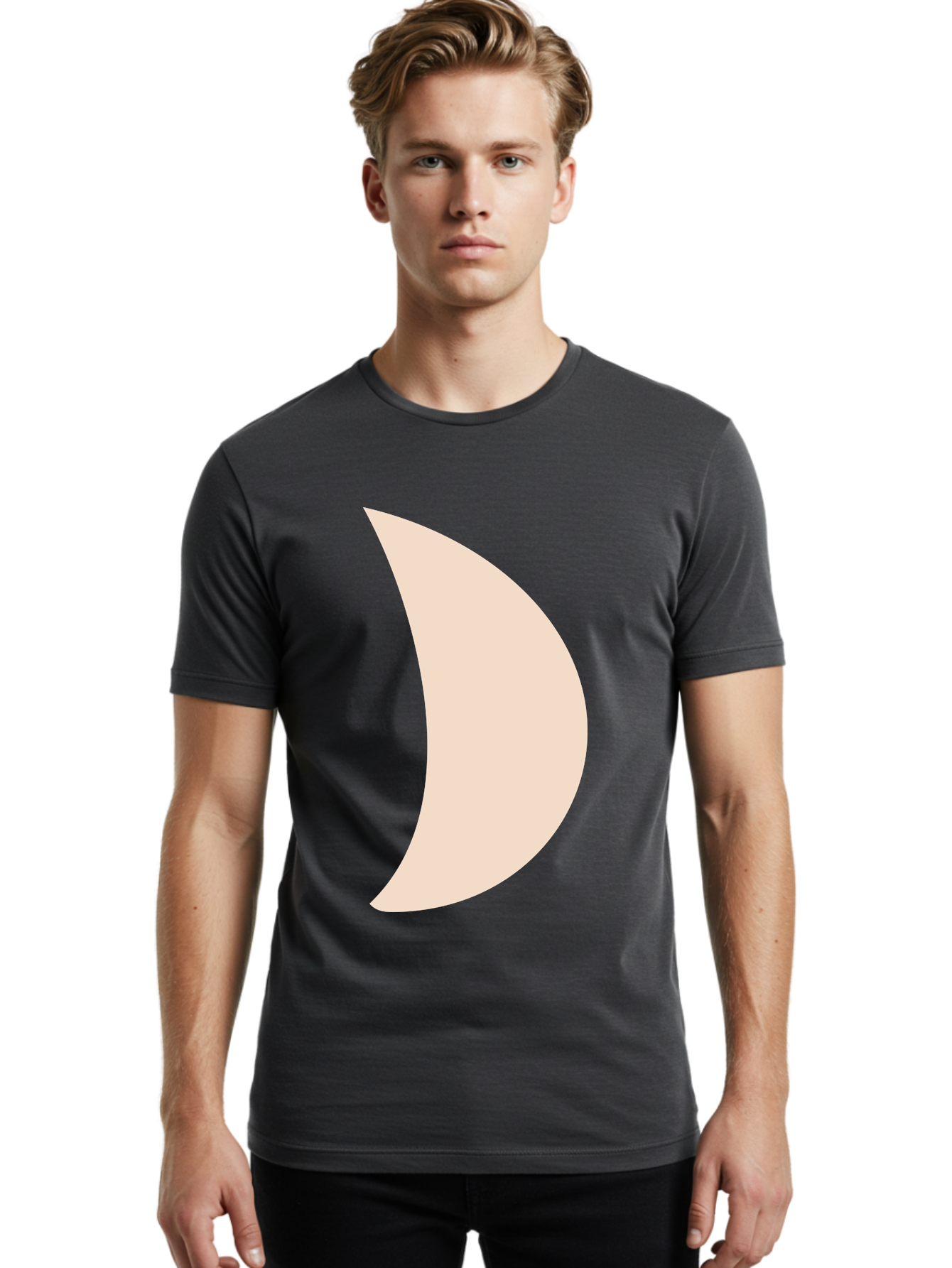 Crescent-Moon-1 Men'S Graphic Tee, 100% Cotton, Comfortable Casual Summer Wear, Machine Washable, Crescent Moon, Lunar Phase, Minimalist Design, Simple Shape, Soft Beige, Modern Graphic, Abstract Art Aae005