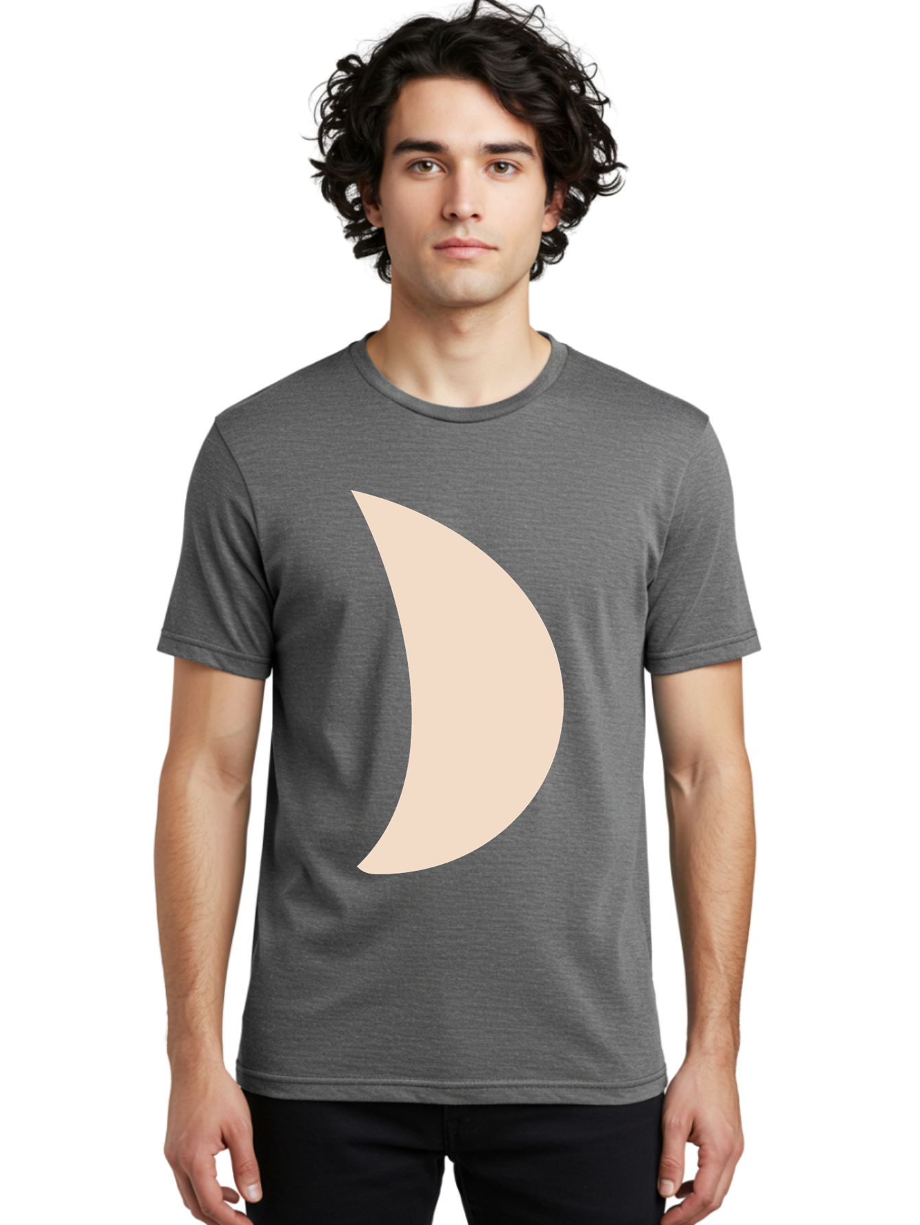 Crescent-Moon-1 Men'S Graphic Tee, 100% Cotton, Comfortable Casual Summer Wear, Machine Washable, Crescent Moon, Lunar Phase, Minimalist Design, Simple Shape, Soft Beige, Modern Graphic, Abstract Art Aae005