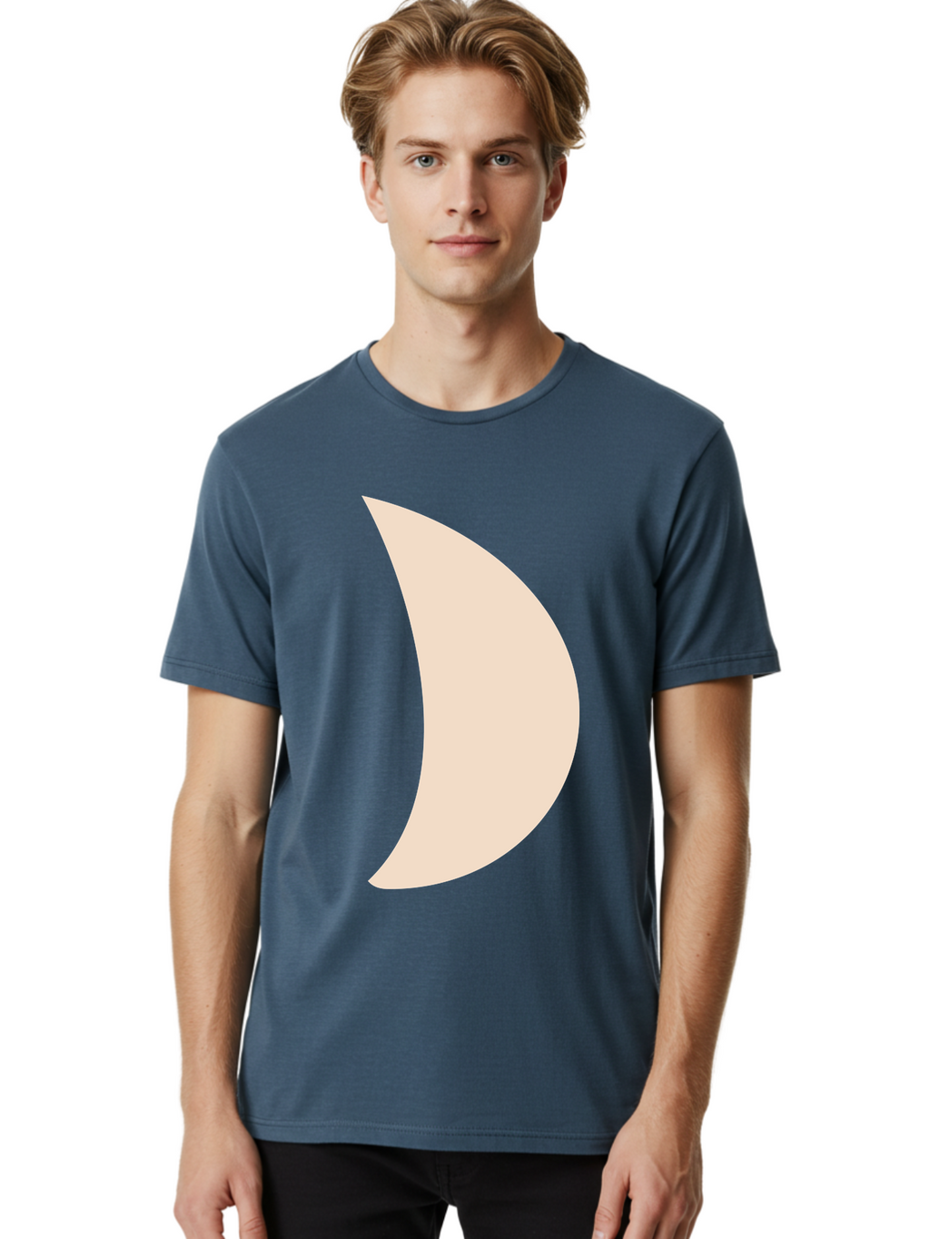 Crescent-Moon-1 Men'S Graphic Tee, 100% Cotton, Comfortable Casual Summer Wear, Machine Washable, Crescent Moon, Lunar Phase, Minimalist Design, Simple Shape, Soft Beige, Modern Graphic, Abstract Art Aae005