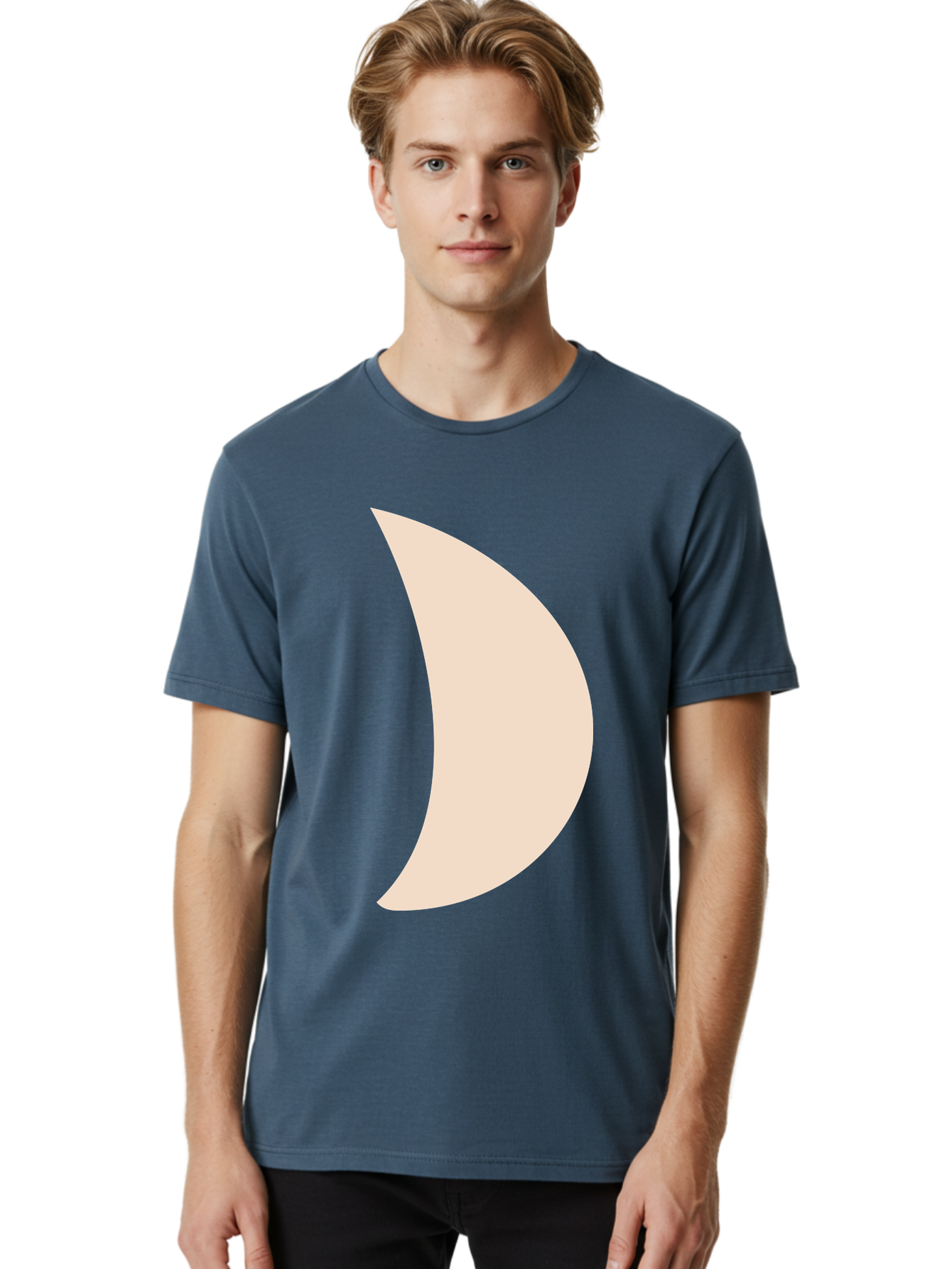 Crescent-Moon-1 Men'S Graphic Tee, 100% Cotton, Comfortable Casual Summer Wear, Machine Washable, Crescent Moon, Lunar Phase, Minimalist Design, Simple Shape, Soft Beige, Modern Graphic, Abstract Art Aae005