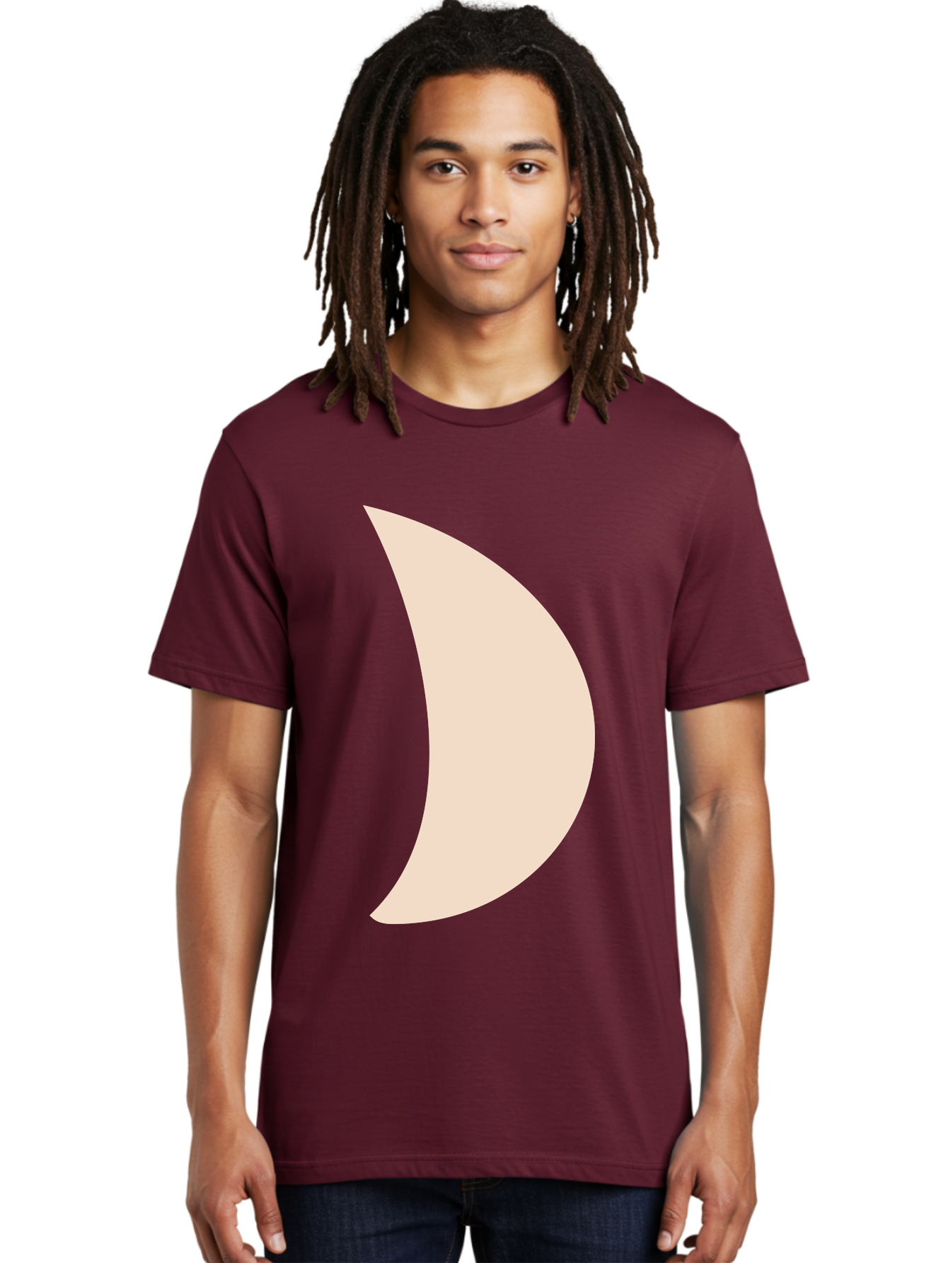 Crescent-Moon-1 Men'S Graphic Tee, 100% Cotton, Comfortable Casual Summer Wear, Machine Washable, Crescent Moon, Lunar Phase, Minimalist Design, Simple Shape, Soft Beige, Modern Graphic, Abstract Art Aae005