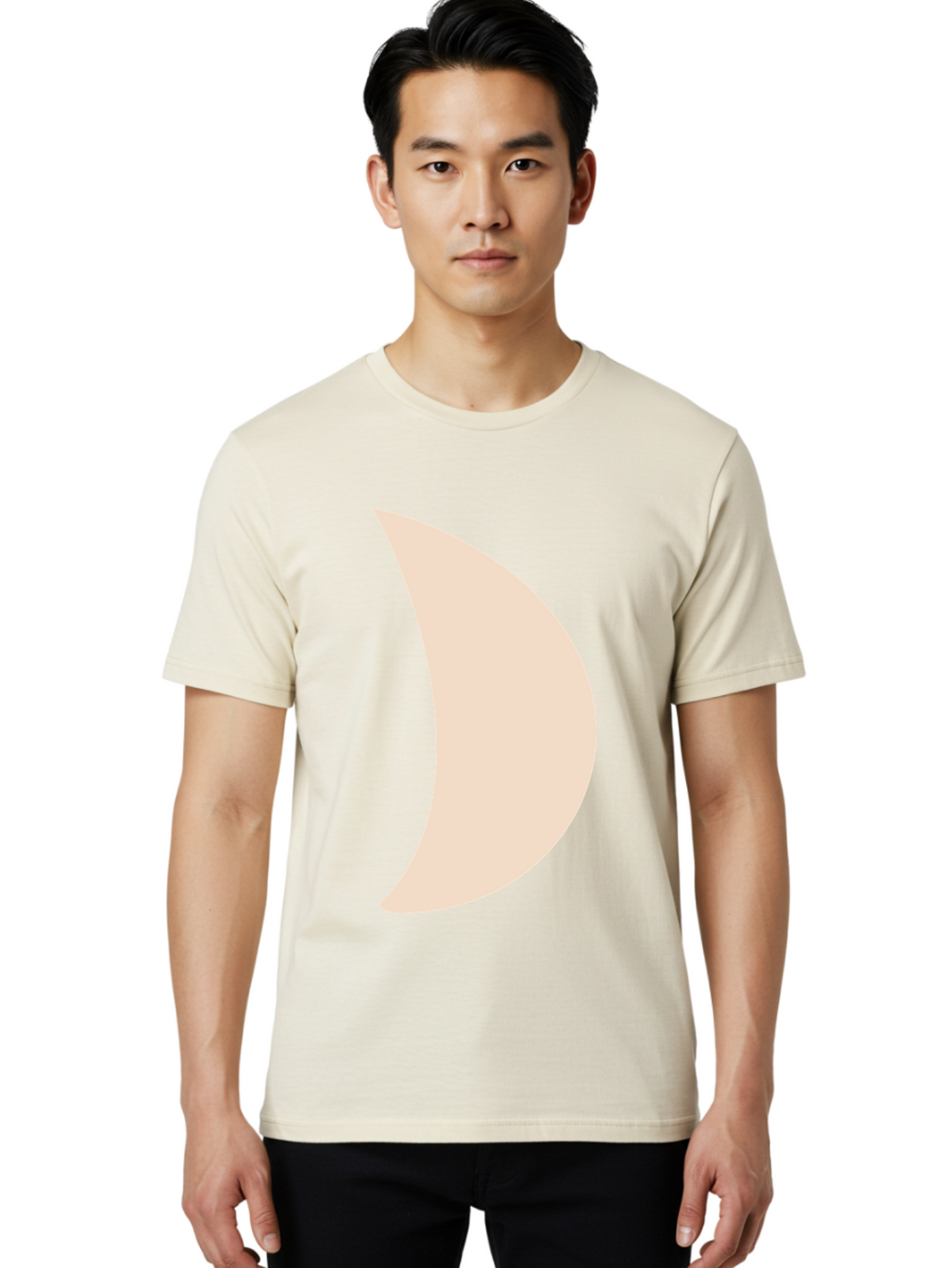 Crescent-Moon-1 Men'S Graphic Tee, 100% Cotton, Comfortable Casual Summer Wear, Machine Washable, Crescent Moon, Lunar Phase, Minimalist Design, Simple Shape, Soft Beige, Modern Graphic, Abstract Art Aae005