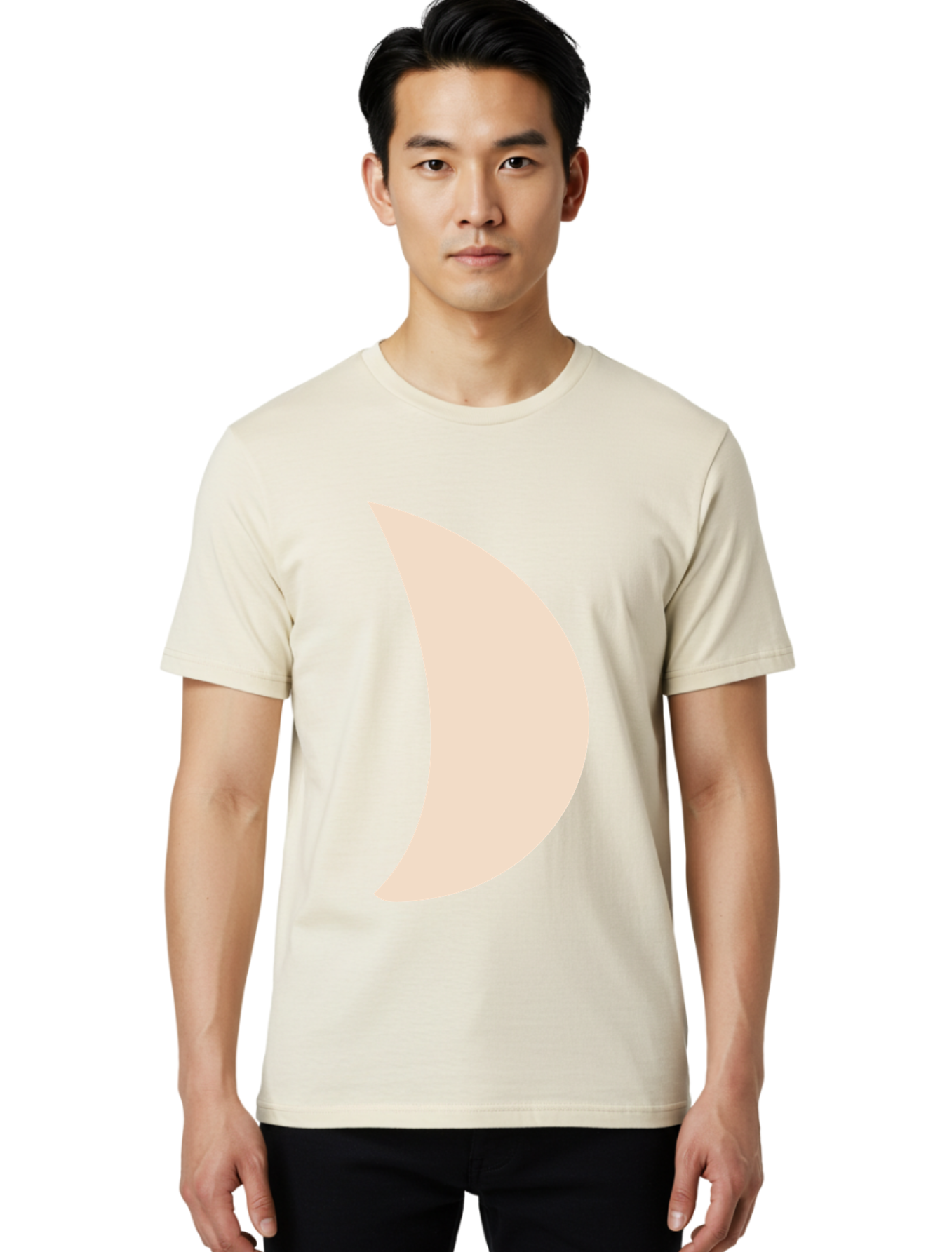 Crescent-Moon-1 Men'S Graphic Tee, 100% Cotton, Comfortable Casual Summer Wear, Machine Washable, Crescent Moon, Lunar Phase, Minimalist Design, Simple Shape, Soft Beige, Modern Graphic, Abstract Art Aae005