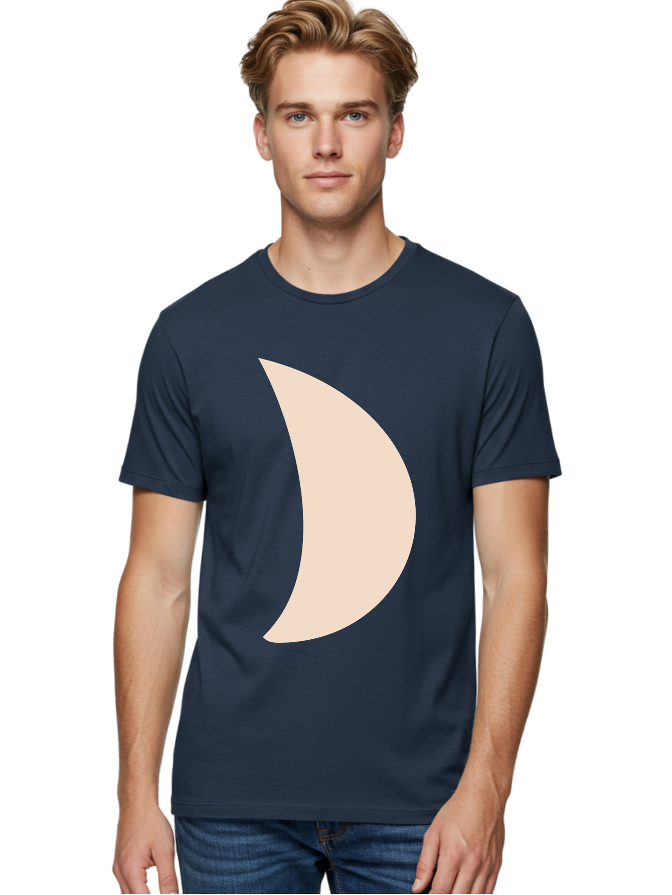 Crescent-Moon-1 Men'S Graphic Tee, 100% Cotton, Comfortable Casual Summer Wear, Machine Washable, Crescent Moon, Lunar Phase, Minimalist Design, Simple Shape, Soft Beige, Modern Graphic, Abstract Art Aae005