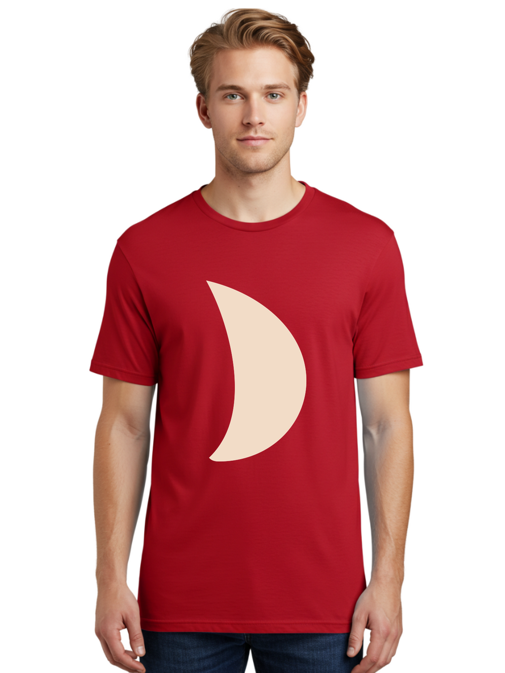 Crescent-Moon-1 Men'S Graphic Tee, 100% Cotton, Comfortable Casual Summer Wear, Machine Washable, Crescent Moon, Lunar Phase, Minimalist Design, Simple Shape, Soft Beige, Modern Graphic, Abstract Art Aae005