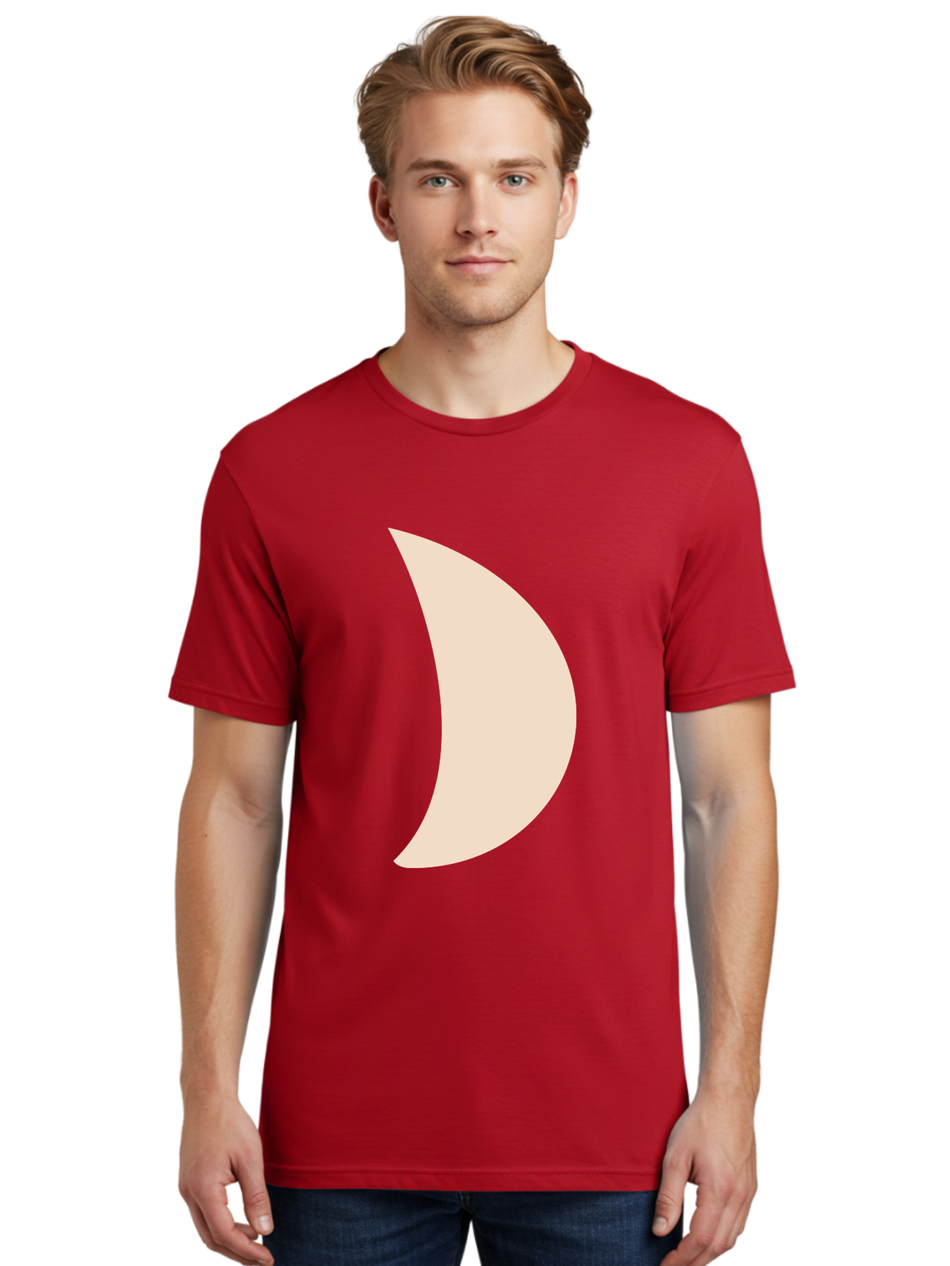 Crescent-Moon-1 Men'S Graphic Tee, 100% Cotton, Comfortable Casual Summer Wear, Machine Washable, Crescent Moon, Lunar Phase, Minimalist Design, Simple Shape, Soft Beige, Modern Graphic, Abstract Art Aae005