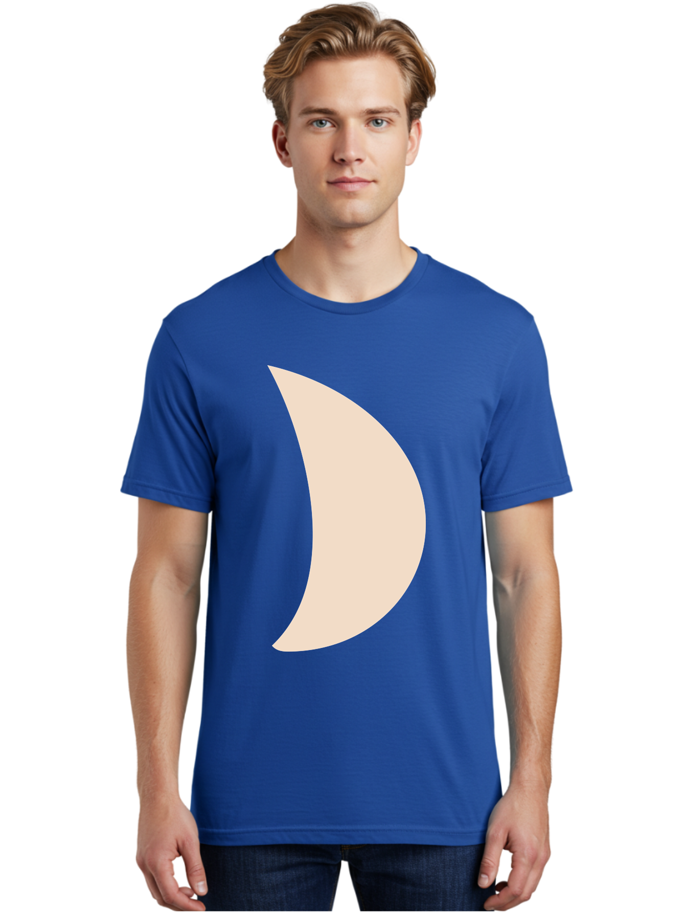 Crescent-Moon-1 Men'S Graphic Tee, 100% Cotton, Comfortable Casual Summer Wear, Machine Washable, Crescent Moon, Lunar Phase, Minimalist Design, Simple Shape, Soft Beige, Modern Graphic, Abstract Art Aae005
