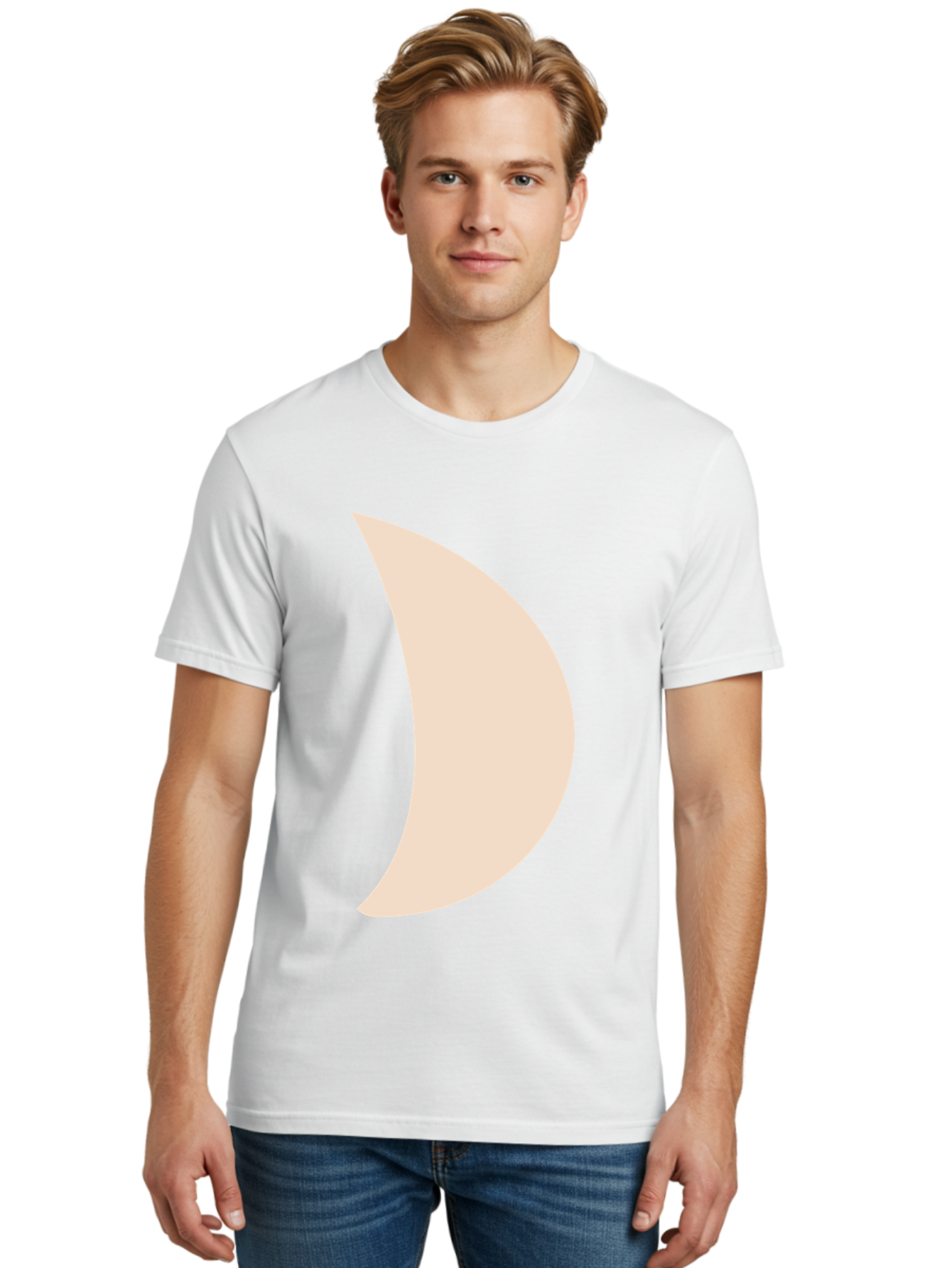 Crescent-Moon-1 Men'S Graphic Tee, 100% Cotton, Comfortable Casual Summer Wear, Machine Washable, Crescent Moon, Lunar Phase, Minimalist Design, Simple Shape, Soft Beige, Modern Graphic, Abstract Art Aae005