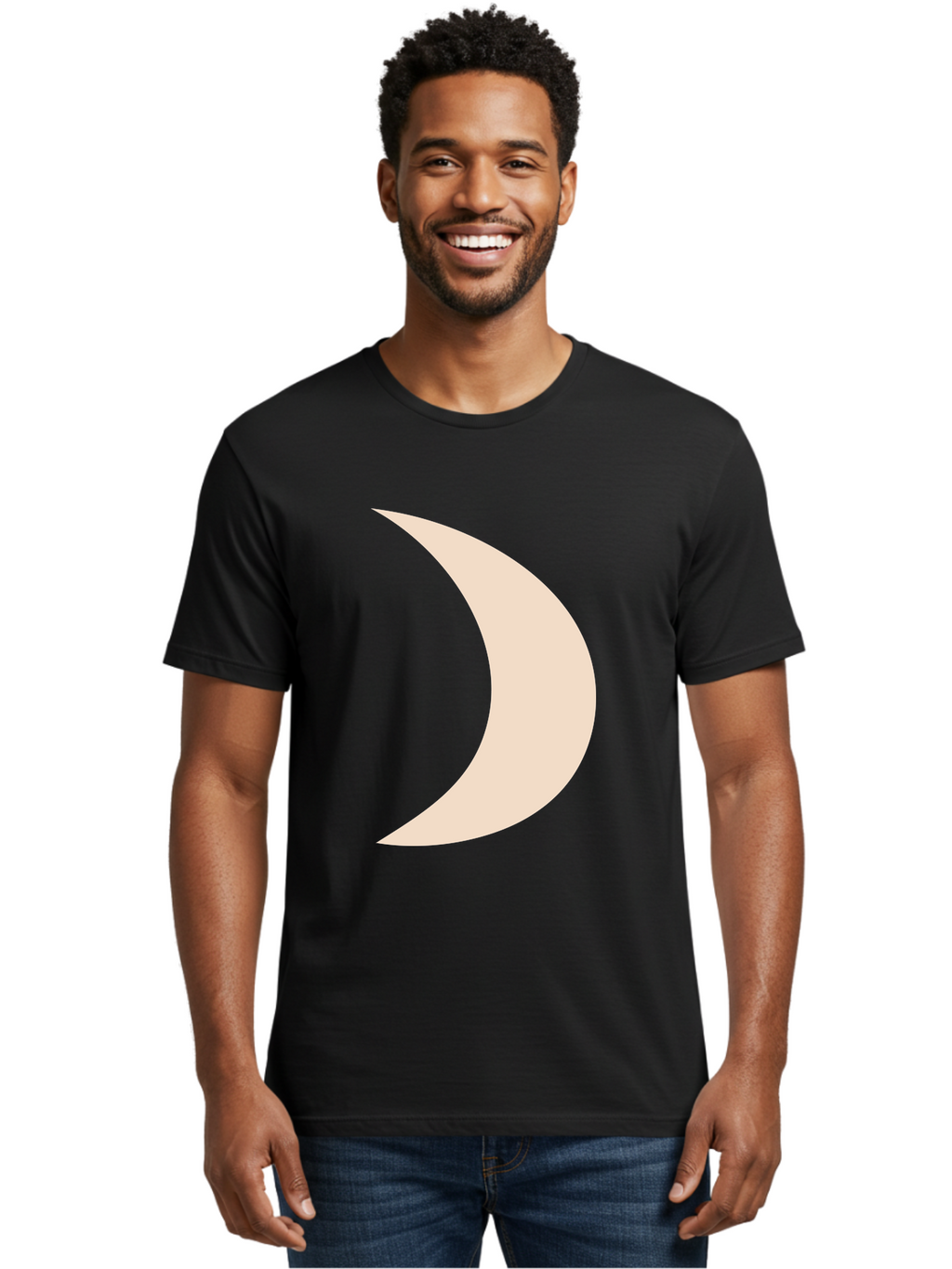 Crescent-Moon-2 Men'S Graphic Tee, 100% Cotton, Comfortable Casual Summer Wear, Machine Washable, Crescent Moon Shape, Minimalist Design, Simple Graphics, Tan Color, Abstract Art, Lunar Symbol, Night Sky Theme Aae006