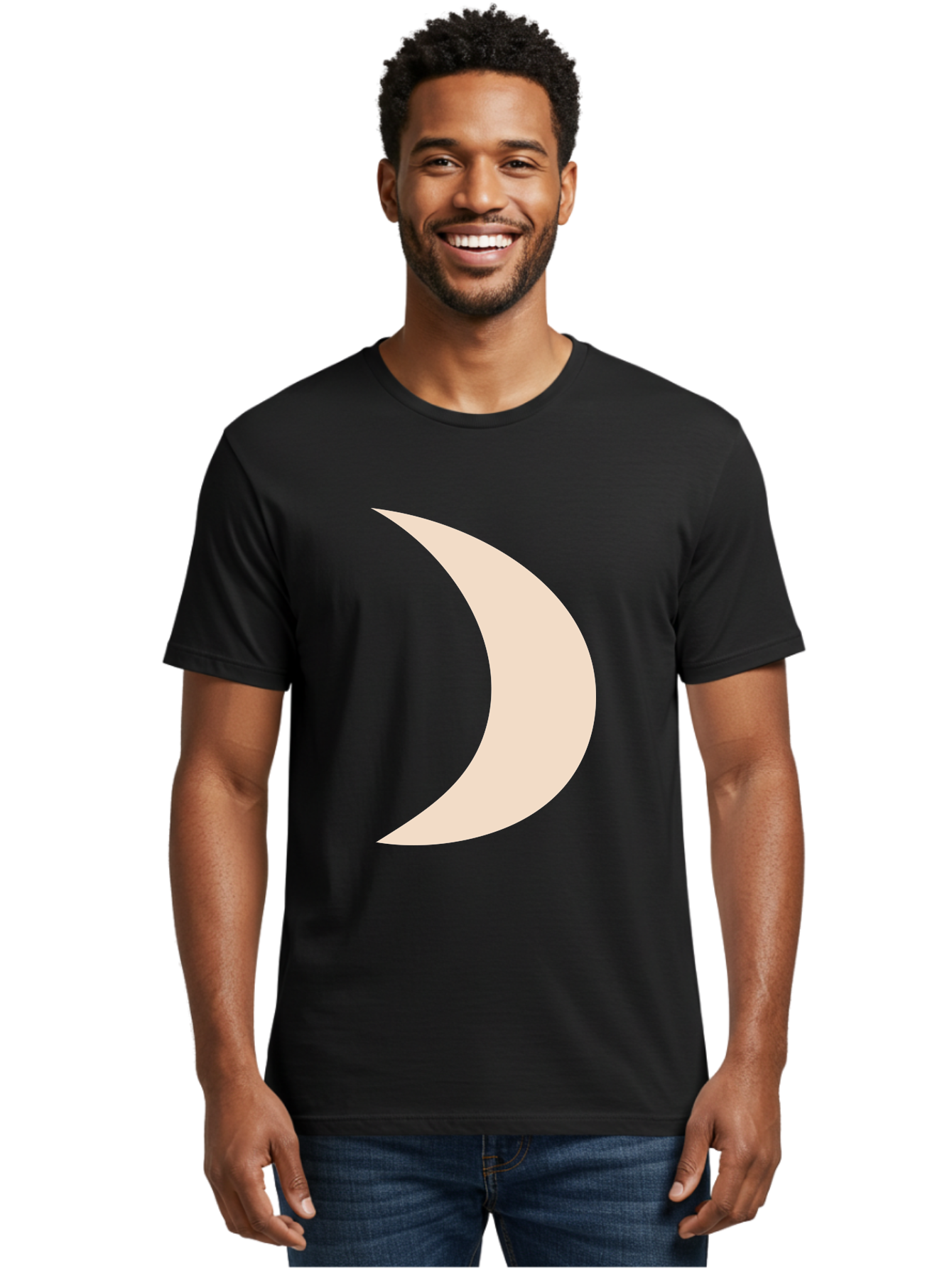 Crescent-Moon-2 Men'S Graphic Tee, 100% Cotton, Comfortable Casual Summer Wear, Machine Washable, Crescent Moon Shape, Minimalist Design, Simple Graphics, Tan Color, Abstract Art, Lunar Symbol, Night Sky Theme Aae006
