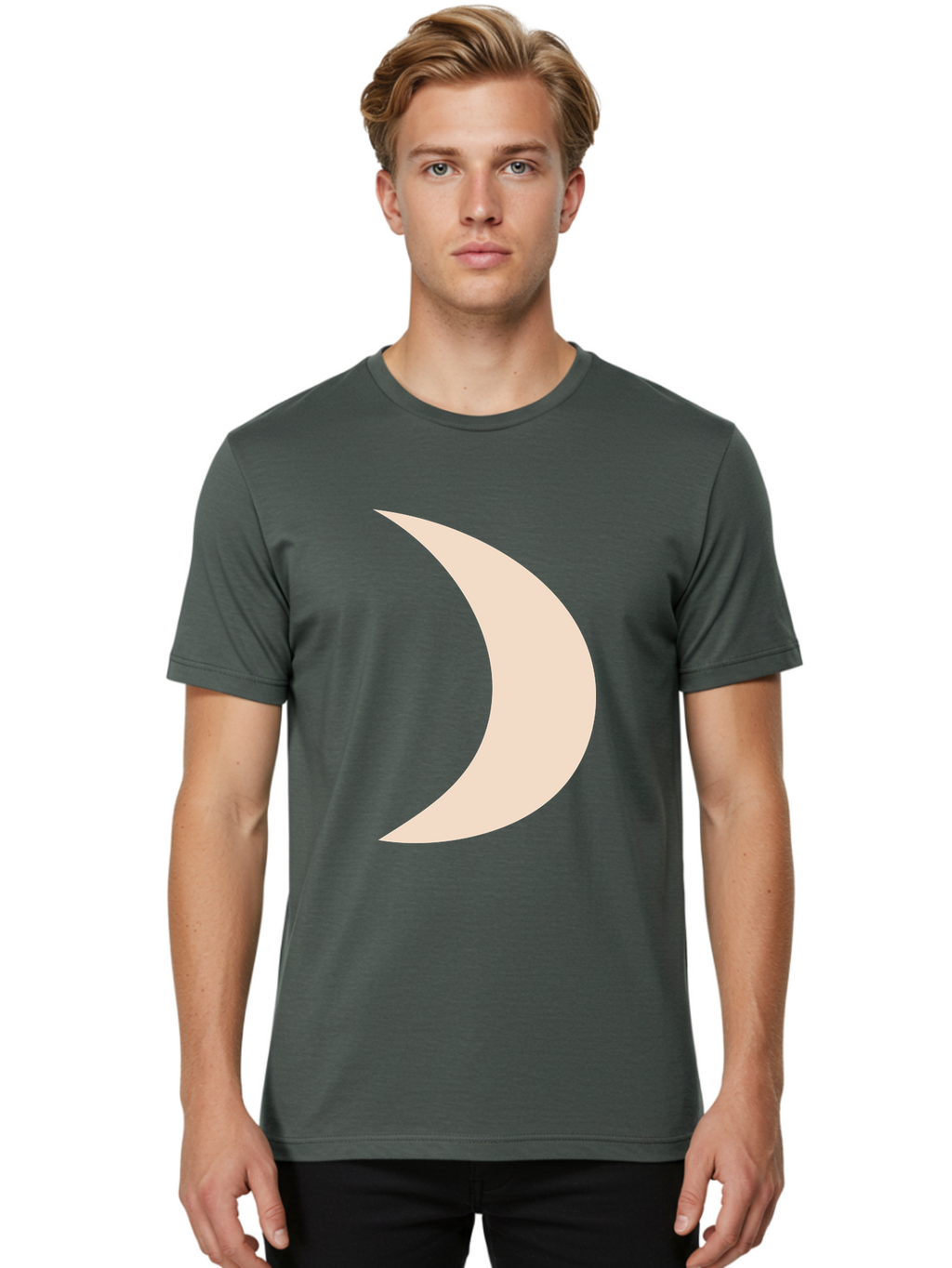 Crescent-Moon-2 Men'S Graphic Tee, 100% Cotton, Comfortable Casual Summer Wear, Machine Washable, Crescent Moon Shape, Minimalist Design, Simple Graphics, Tan Color, Abstract Art, Lunar Symbol, Night Sky Theme Aae006