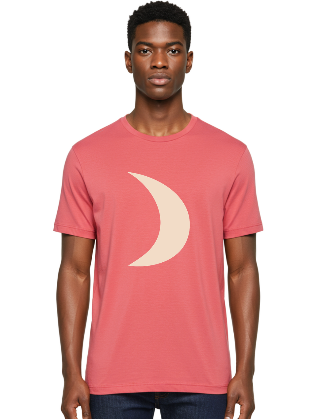 Crescent-Moon-2 Men'S Graphic Tee, 100% Cotton, Comfortable Casual Summer Wear, Machine Washable, Crescent Moon Shape, Minimalist Design, Simple Graphics, Tan Color, Abstract Art, Lunar Symbol, Night Sky Theme Aae006