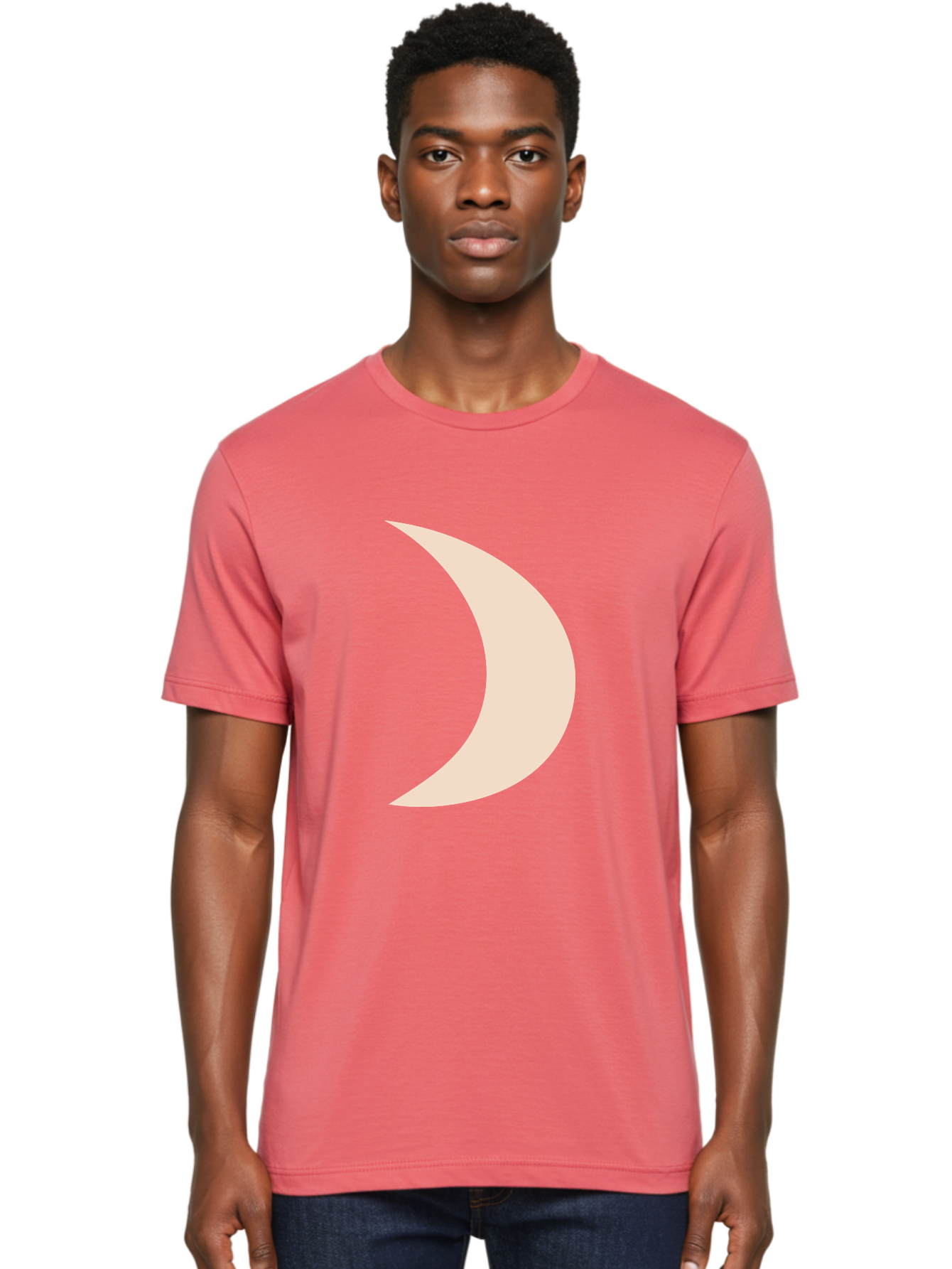 Crescent-Moon-2 Men'S Graphic Tee, 100% Cotton, Comfortable Casual Summer Wear, Machine Washable, Crescent Moon Shape, Minimalist Design, Simple Graphics, Tan Color, Abstract Art, Lunar Symbol, Night Sky Theme Aae006