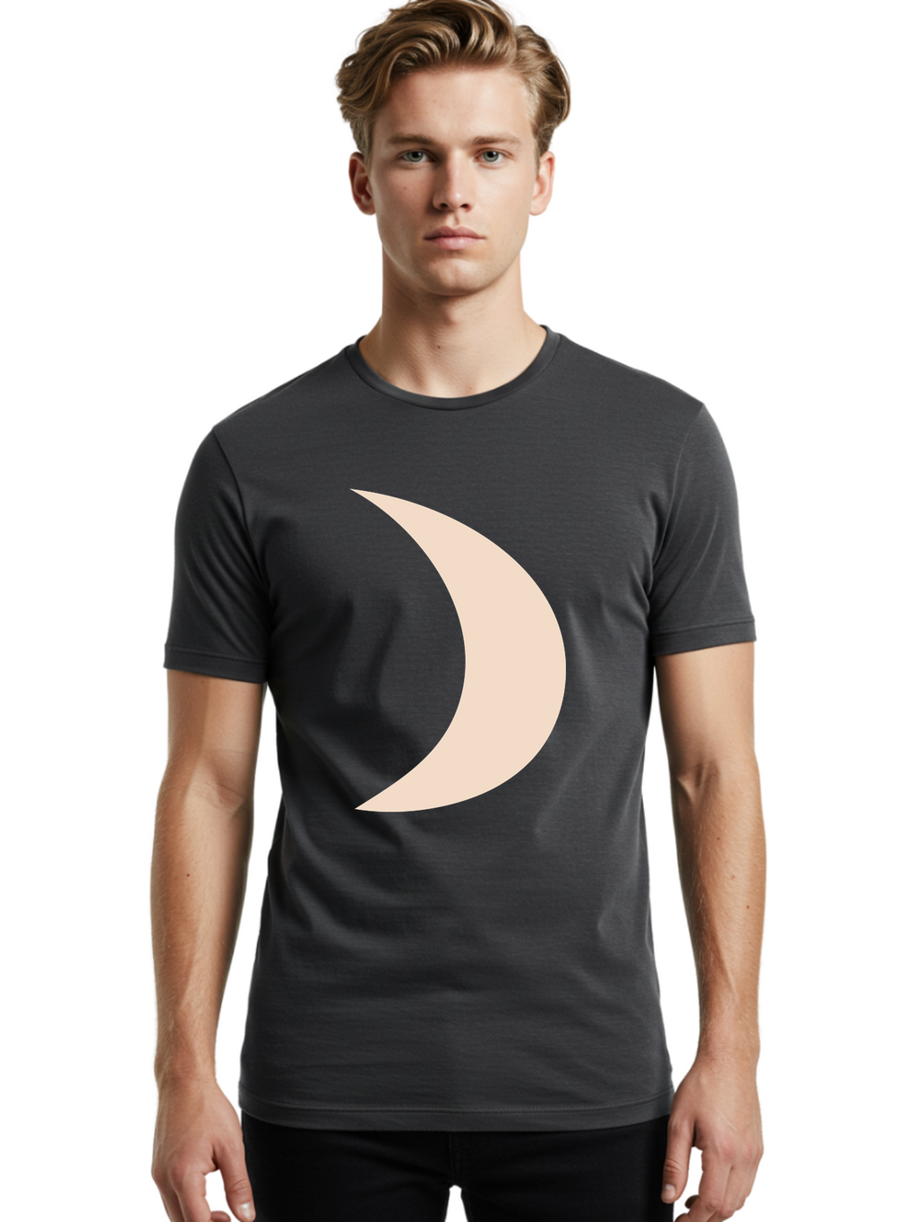Crescent-Moon-2 Men'S Graphic Tee, 100% Cotton, Comfortable Casual Summer Wear, Machine Washable, Crescent Moon Shape, Minimalist Design, Simple Graphics, Tan Color, Abstract Art, Lunar Symbol, Night Sky Theme Aae006