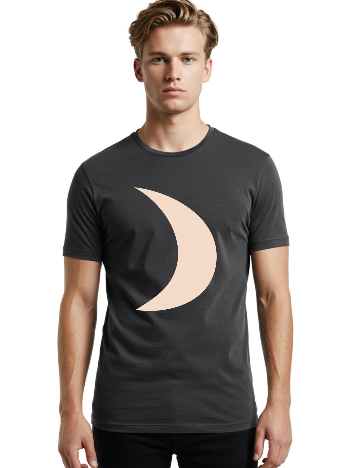 Crescent-Moon-2 Men'S Graphic Tee, 100% Cotton, Comfortable Casual Summer Wear, Machine Washable, Crescent Moon Shape, Minimalist Design, Simple Graphics, Tan Color, Abstract Art, Lunar Symbol, Night Sky Theme Aae006