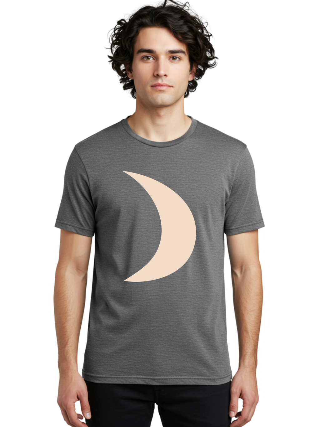 Crescent-Moon-2 Men'S Graphic Tee, 100% Cotton, Comfortable Casual Summer Wear, Machine Washable, Crescent Moon Shape, Minimalist Design, Simple Graphics, Tan Color, Abstract Art, Lunar Symbol, Night Sky Theme Aae006
