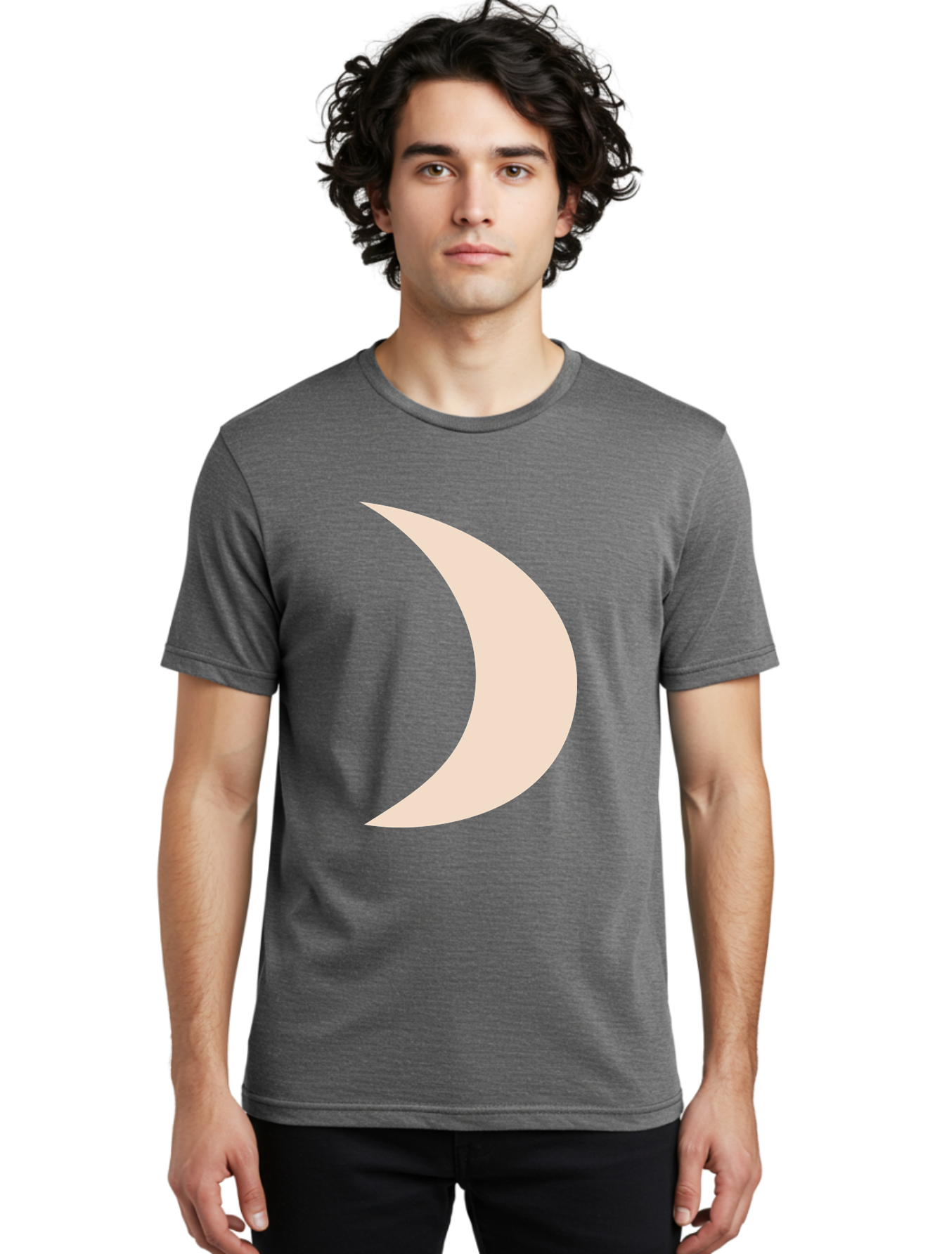 Crescent-Moon-2 Men'S Graphic Tee, 100% Cotton, Comfortable Casual Summer Wear, Machine Washable, Crescent Moon Shape, Minimalist Design, Simple Graphics, Tan Color, Abstract Art, Lunar Symbol, Night Sky Theme Aae006