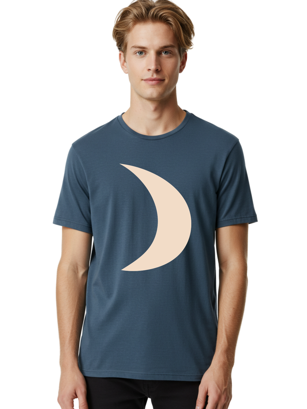 Crescent-Moon-2 Men'S Graphic Tee, 100% Cotton, Comfortable Casual Summer Wear, Machine Washable, Crescent Moon Shape, Minimalist Design, Simple Graphics, Tan Color, Abstract Art, Lunar Symbol, Night Sky Theme Aae006