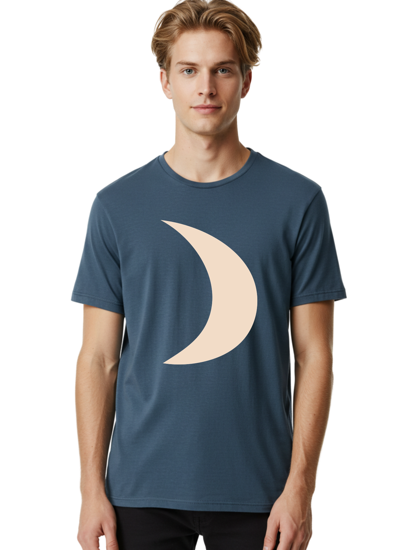 Crescent-Moon-2 Men'S Graphic Tee, 100% Cotton, Comfortable Casual Summer Wear, Machine Washable, Crescent Moon Shape, Minimalist Design, Simple Graphics, Tan Color, Abstract Art, Lunar Symbol, Night Sky Theme Aae006