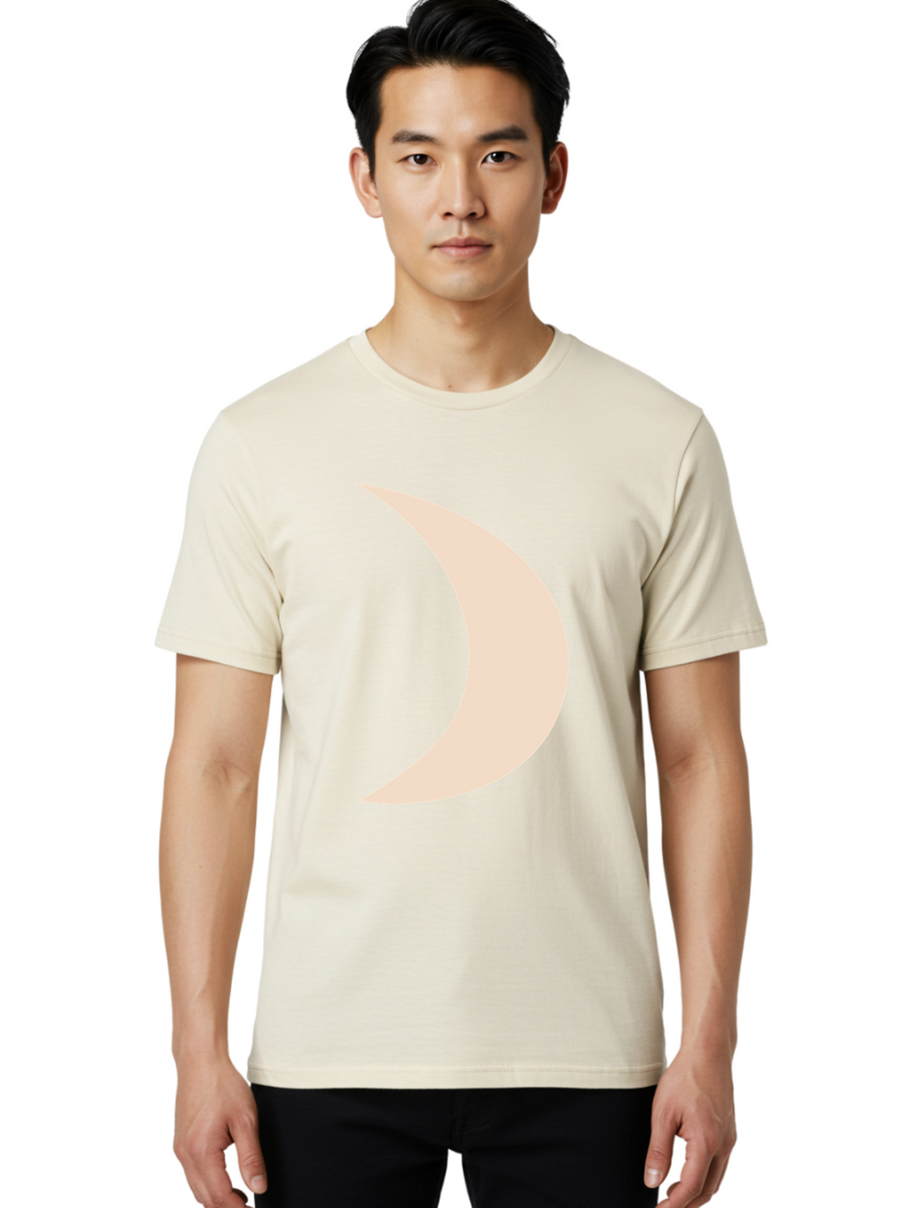 Crescent-Moon-2 Men'S Graphic Tee, 100% Cotton, Comfortable Casual Summer Wear, Machine Washable, Crescent Moon Shape, Minimalist Design, Simple Graphics, Tan Color, Abstract Art, Lunar Symbol, Night Sky Theme Aae006