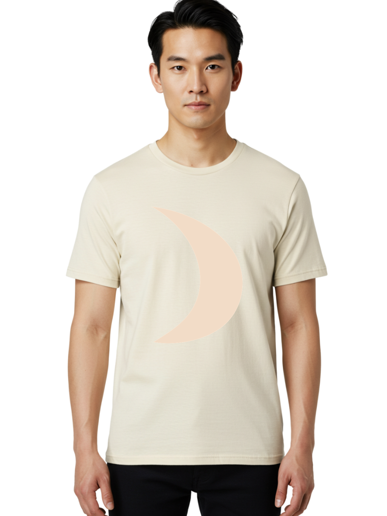 Crescent-Moon-2 Men'S Graphic Tee, 100% Cotton, Comfortable Casual Summer Wear, Machine Washable, Crescent Moon Shape, Minimalist Design, Simple Graphics, Tan Color, Abstract Art, Lunar Symbol, Night Sky Theme Aae006