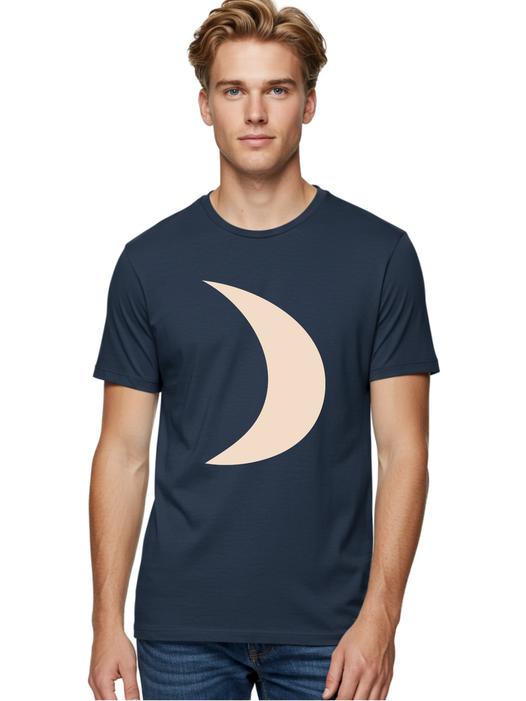 Crescent-Moon-2 Men'S Graphic Tee, 100% Cotton, Comfortable Casual Summer Wear, Machine Washable, Crescent Moon Shape, Minimalist Design, Simple Graphics, Tan Color, Abstract Art, Lunar Symbol, Night Sky Theme Aae006