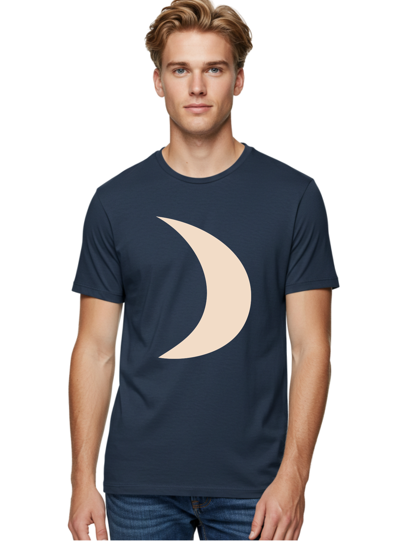Crescent-Moon-2 Men'S Graphic Tee, 100% Cotton, Comfortable Casual Summer Wear, Machine Washable, Crescent Moon Shape, Minimalist Design, Simple Graphics, Tan Color, Abstract Art, Lunar Symbol, Night Sky Theme Aae006