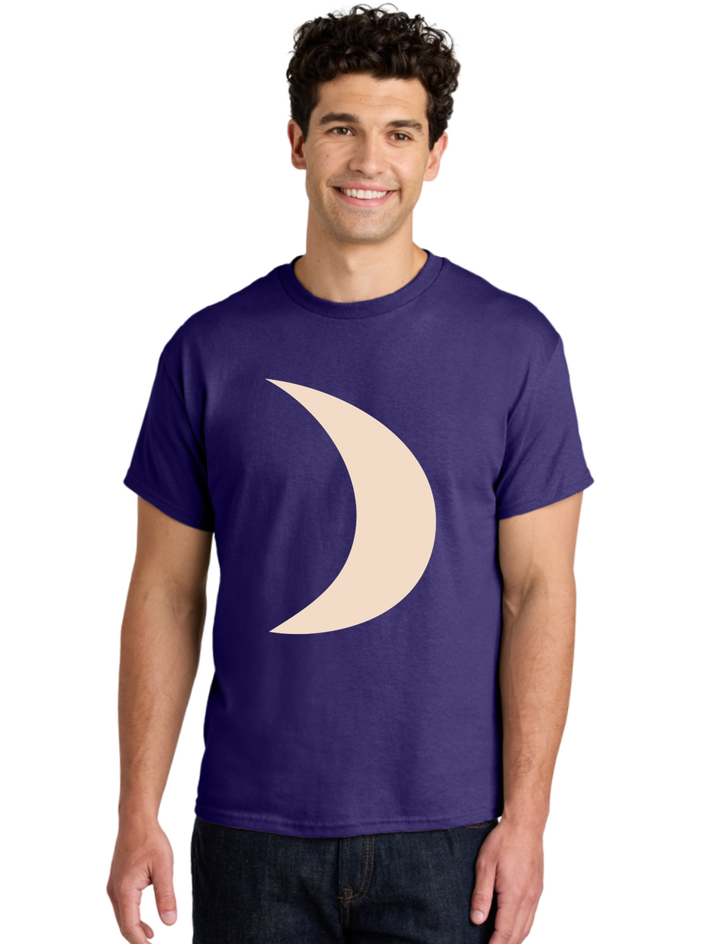 Crescent-Moon-2 Men'S Graphic Tee, 100% Cotton, Comfortable Casual Summer Wear, Machine Washable, Crescent Moon Shape, Minimalist Design, Simple Graphics, Tan Color, Abstract Art, Lunar Symbol, Night Sky Theme Aae006
