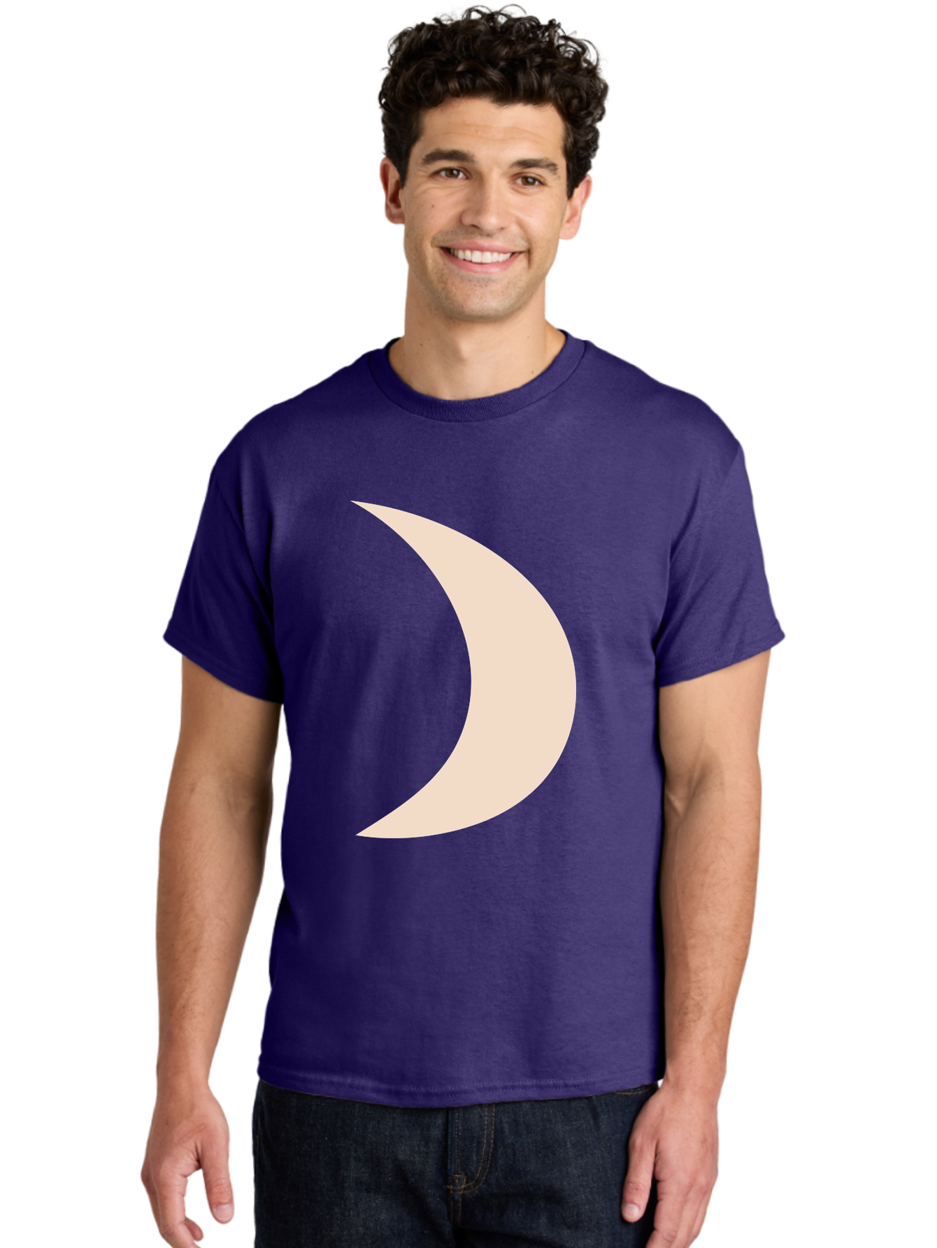 Crescent-Moon-2 Men'S Graphic Tee, 100% Cotton, Comfortable Casual Summer Wear, Machine Washable, Crescent Moon Shape, Minimalist Design, Simple Graphics, Tan Color, Abstract Art, Lunar Symbol, Night Sky Theme Aae006