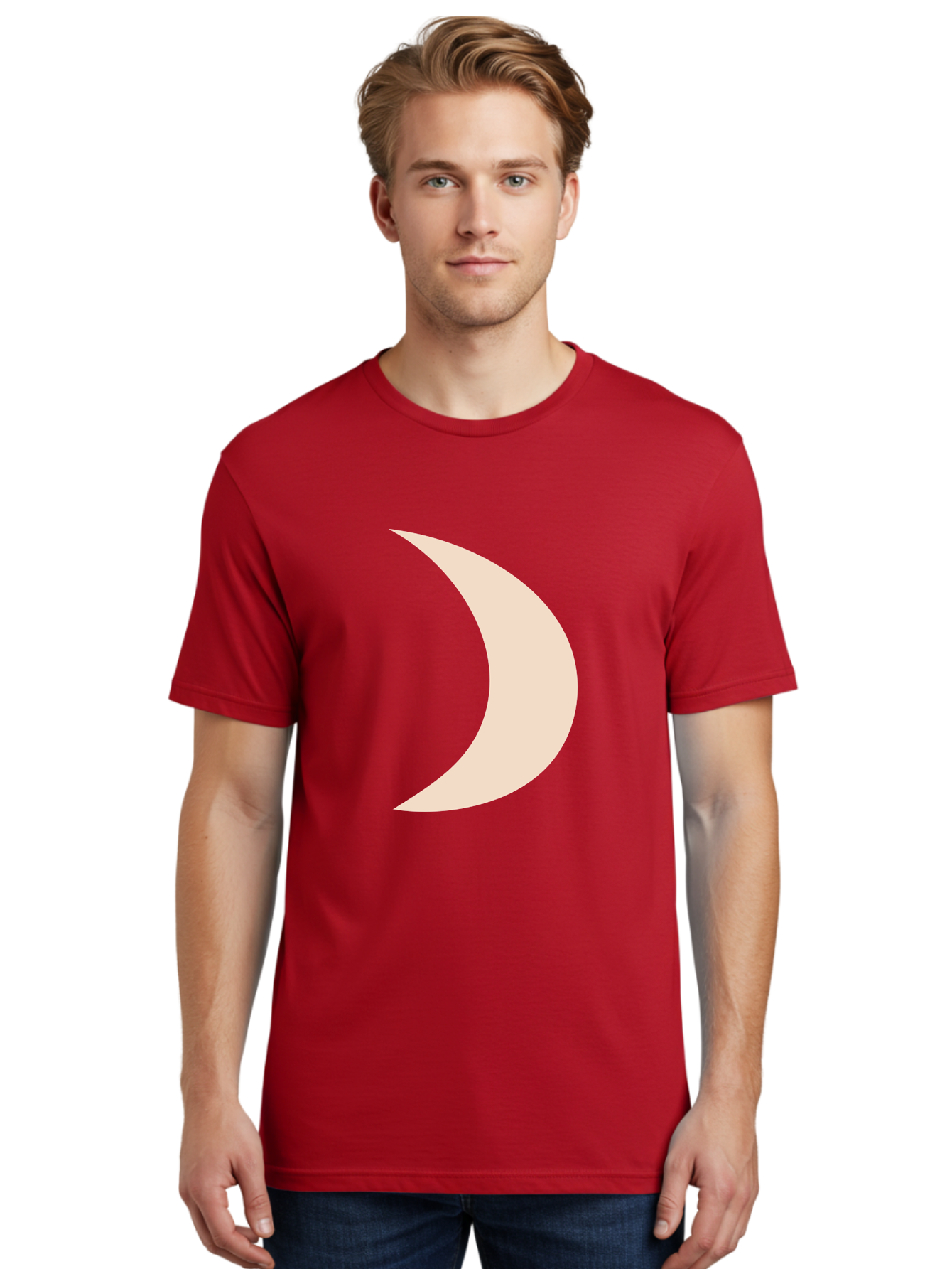 Crescent-Moon-2 Men'S Graphic Tee, 100% Cotton, Comfortable Casual Summer Wear, Machine Washable, Crescent Moon Shape, Minimalist Design, Simple Graphics, Tan Color, Abstract Art, Lunar Symbol, Night Sky Theme Aae006