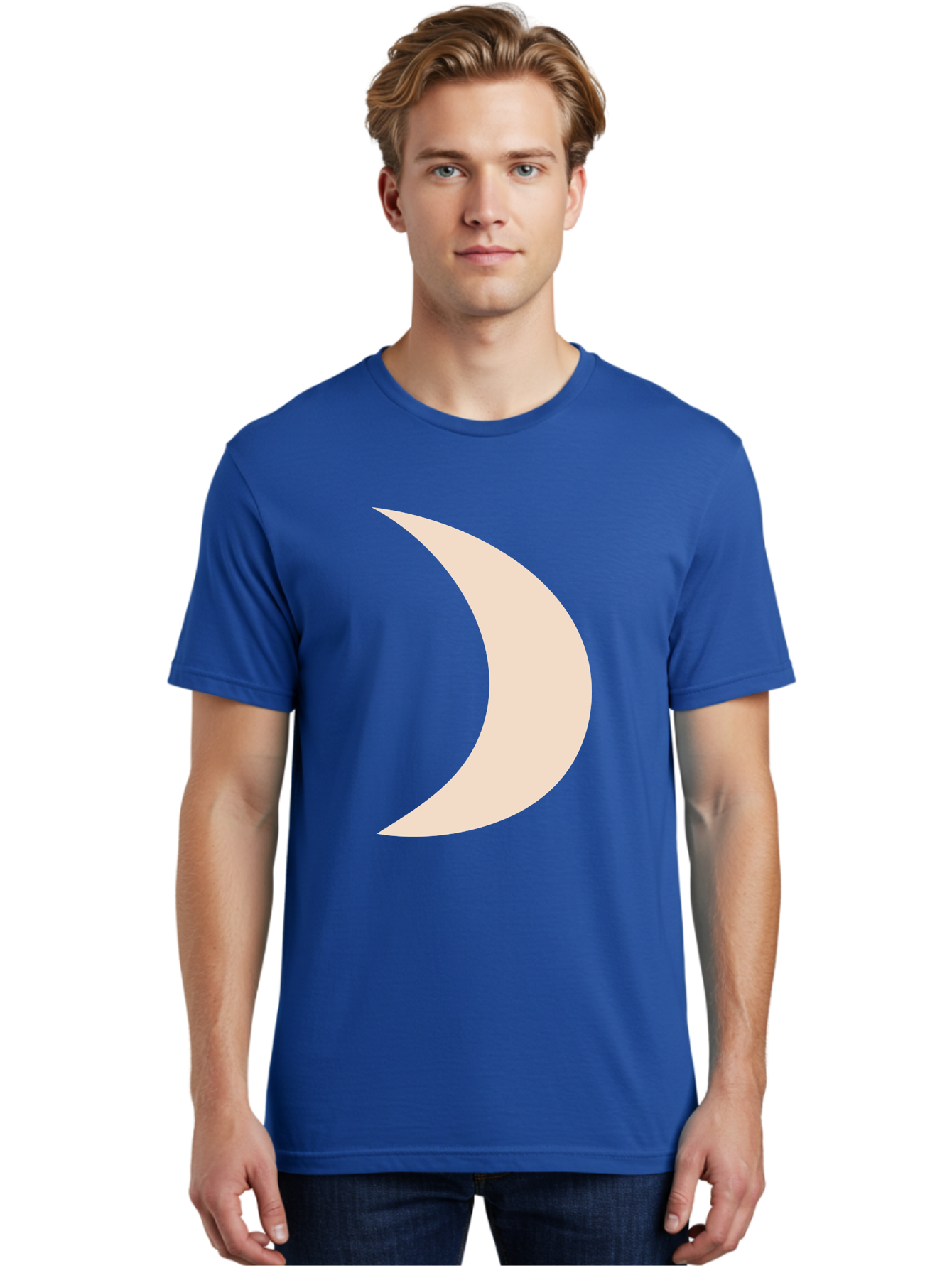 Crescent-Moon-2 Men'S Graphic Tee, 100% Cotton, Comfortable Casual Summer Wear, Machine Washable, Crescent Moon Shape, Minimalist Design, Simple Graphics, Tan Color, Abstract Art, Lunar Symbol, Night Sky Theme Aae006