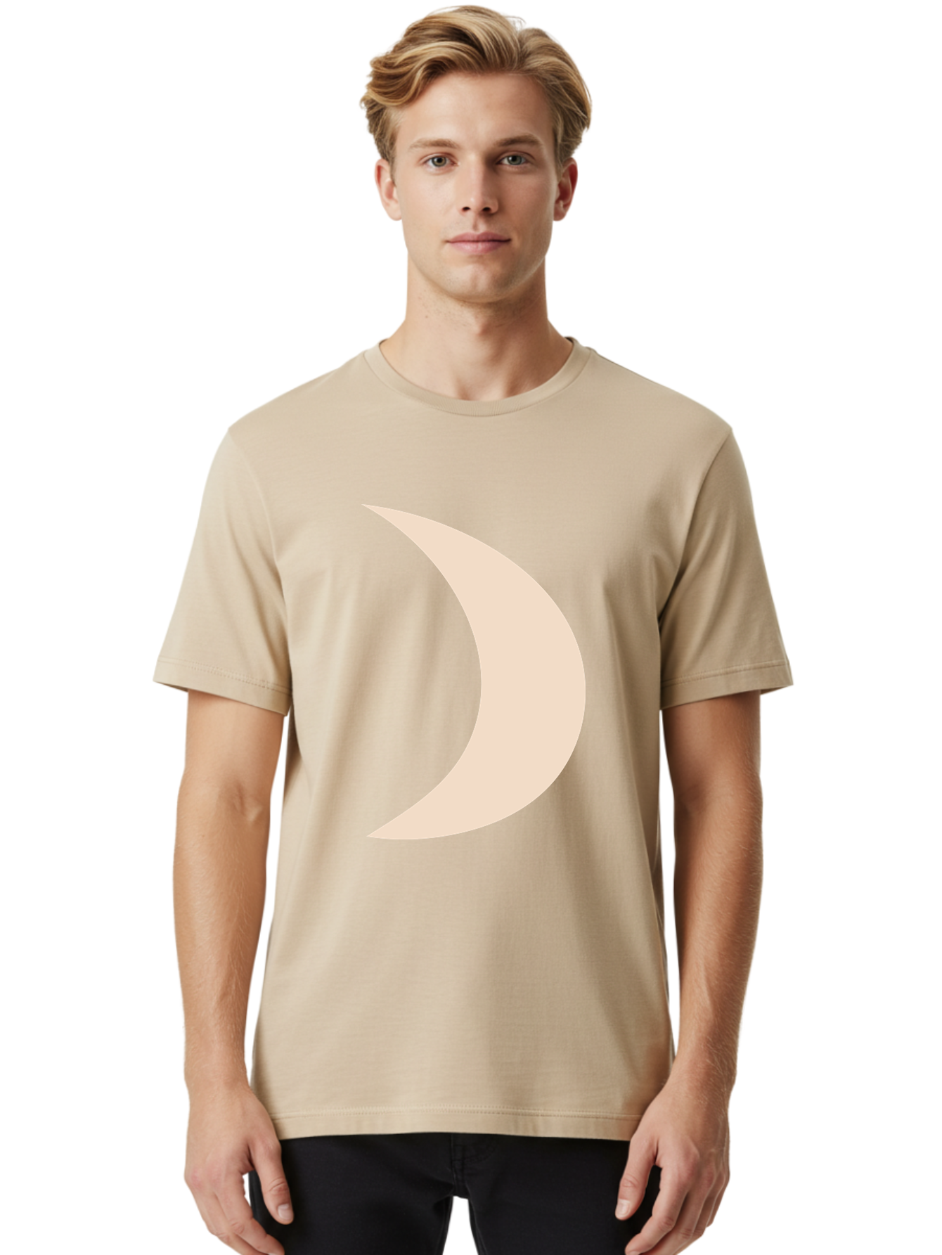 Crescent-Moon-2 Men'S Graphic Tee, 100% Cotton, Comfortable Casual Summer Wear, Machine Washable, Crescent Moon Shape, Minimalist Design, Simple Graphics, Tan Color, Abstract Art, Lunar Symbol, Night Sky Theme Aae006