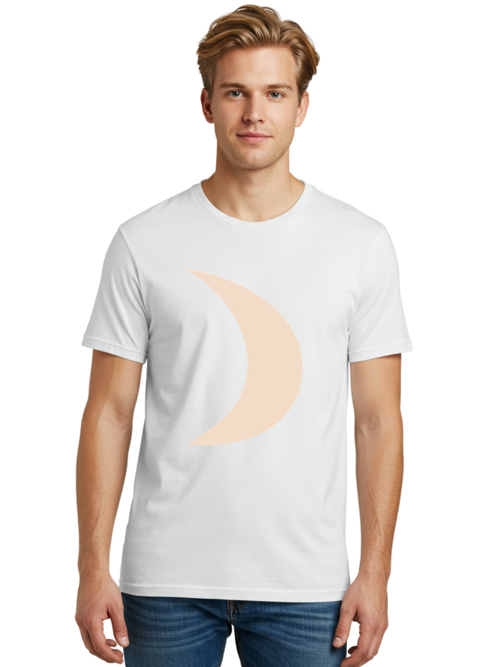 Crescent-Moon-2 Men'S Graphic Tee, 100% Cotton, Comfortable Casual Summer Wear, Machine Washable, Crescent Moon Shape, Minimalist Design, Simple Graphics, Tan Color, Abstract Art, Lunar Symbol, Night Sky Theme Aae006