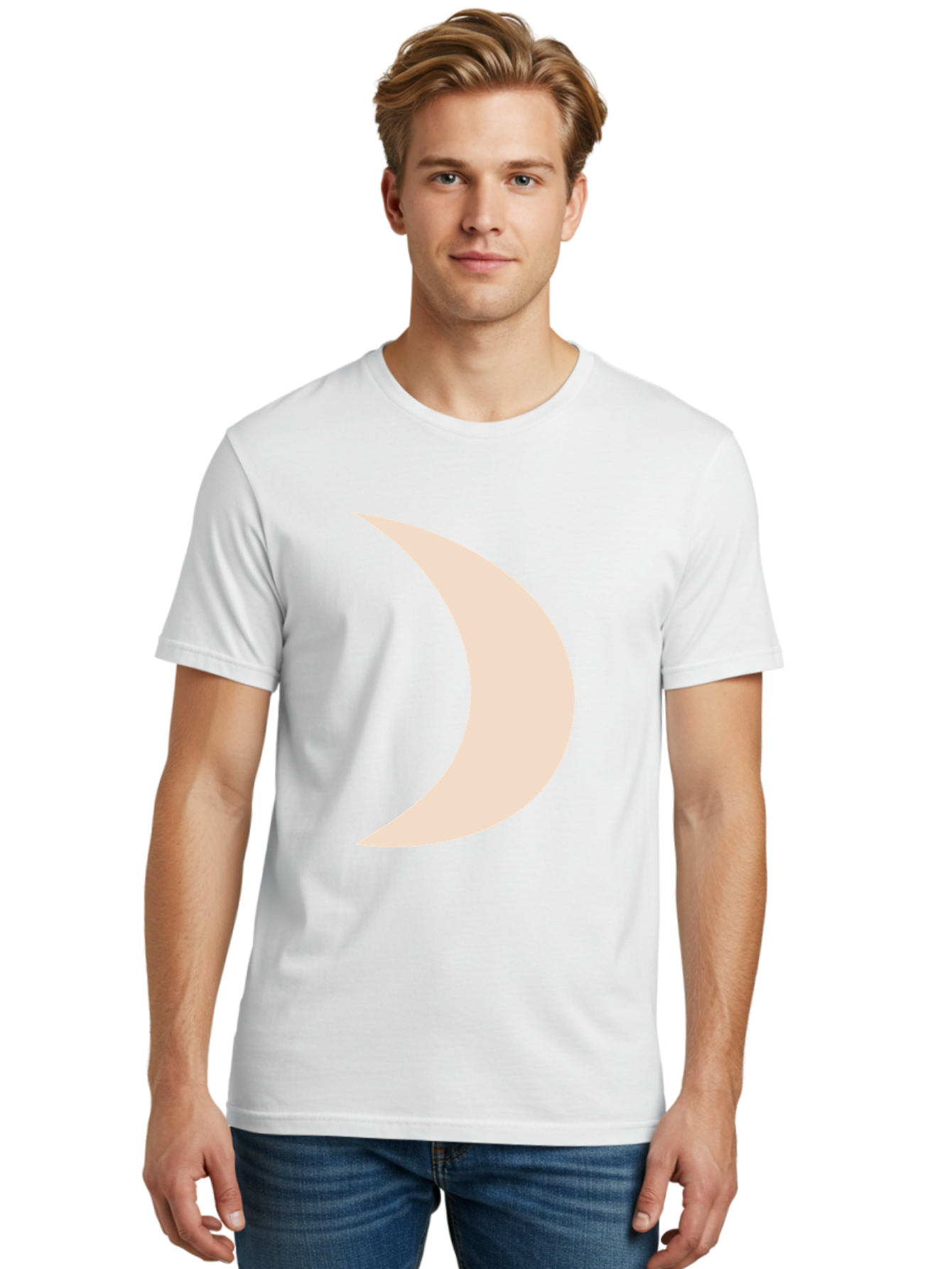 Crescent-Moon-2 Men'S Graphic Tee, 100% Cotton, Comfortable Casual Summer Wear, Machine Washable, Crescent Moon Shape, Minimalist Design, Simple Graphics, Tan Color, Abstract Art, Lunar Symbol, Night Sky Theme Aae006