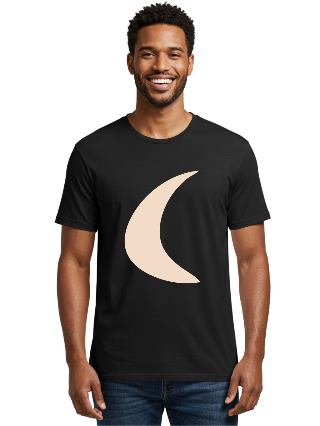 Crescent-Moon Men'S Graphic Tee, 100% Cotton, Comfortable Casual Summer Wear, Machine Washable, Crescent Moon, Pale Moon Shape, Simple Graphics, Minimalist Design, Moon Symbol, Digital Illustration, Abstract Shapes Aae007