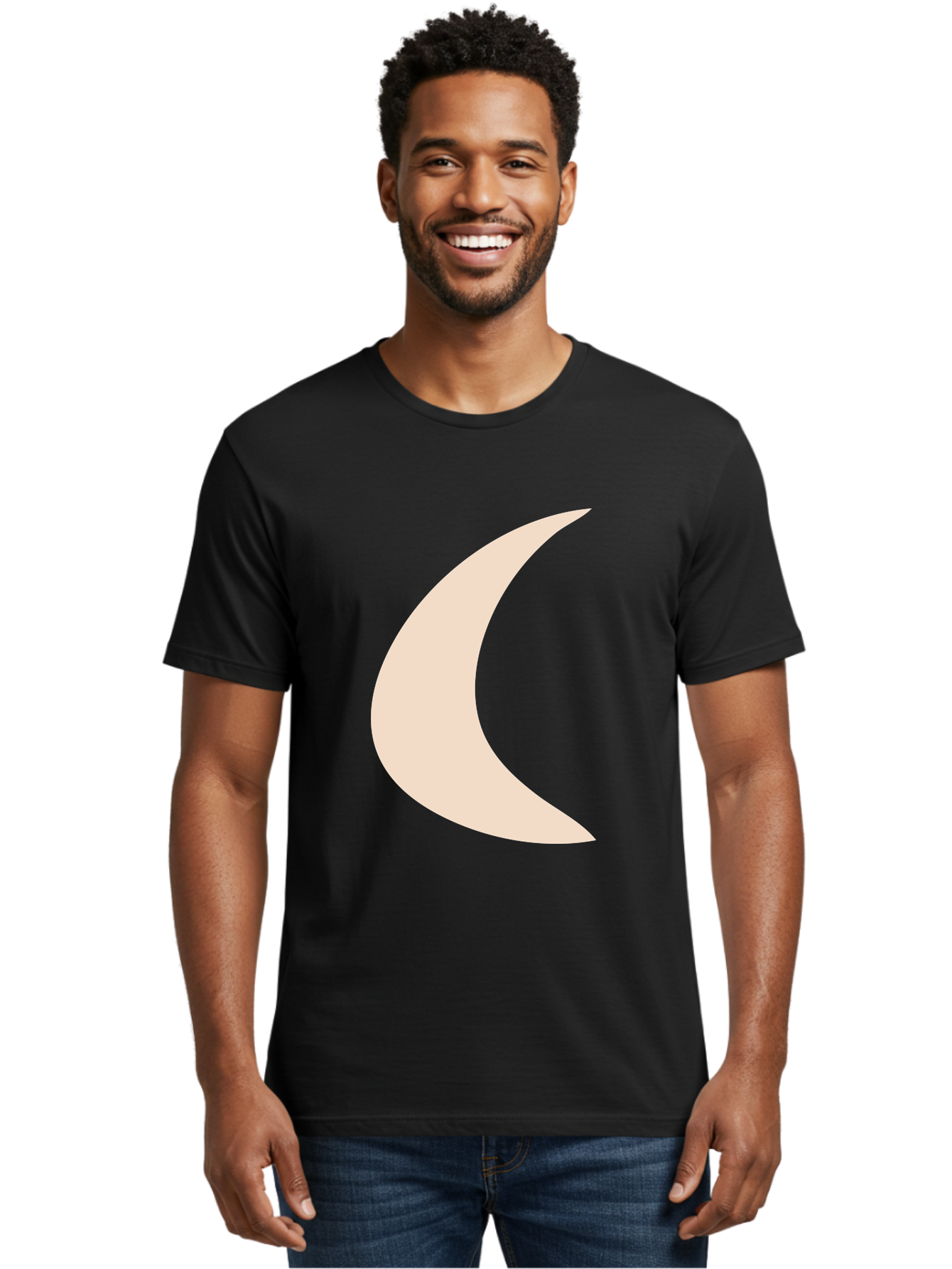 Crescent-Moon Men'S Graphic Tee, 100% Cotton, Comfortable Casual Summer Wear, Machine Washable, Crescent Moon, Pale Moon Shape, Simple Graphics, Minimalist Design, Moon Symbol, Digital Illustration, Abstract Shapes Aae007