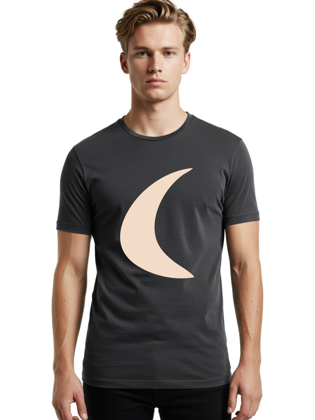 Crescent-Moon Men'S Graphic Tee, 100% Cotton, Comfortable Casual Summer Wear, Machine Washable, Crescent Moon, Pale Moon Shape, Simple Graphics, Minimalist Design, Moon Symbol, Digital Illustration, Abstract Shapes Aae007