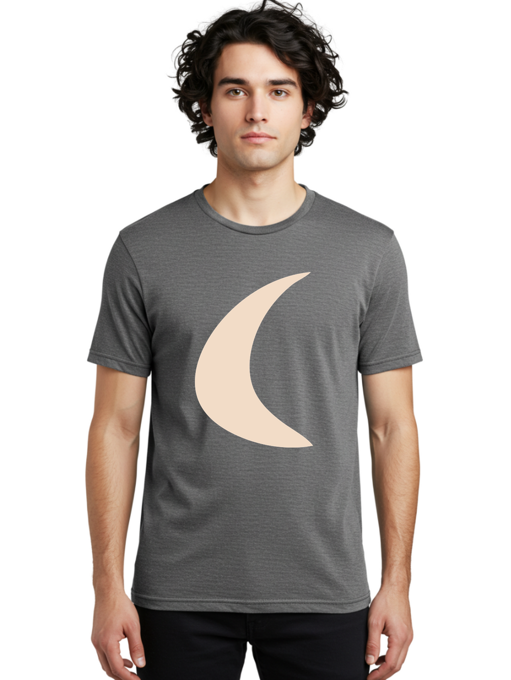 Crescent-Moon Men'S Graphic Tee, 100% Cotton, Comfortable Casual Summer Wear, Machine Washable, Crescent Moon, Pale Moon Shape, Simple Graphics, Minimalist Design, Moon Symbol, Digital Illustration, Abstract Shapes Aae007