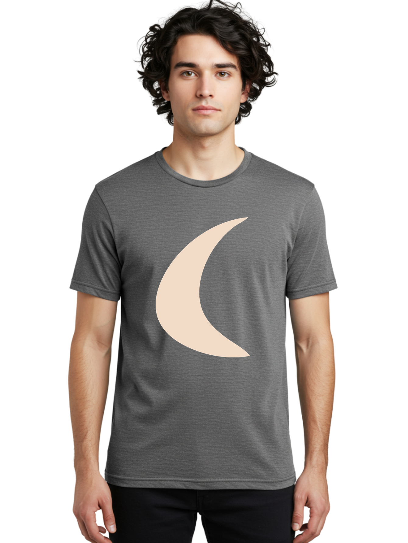 Crescent-Moon Men'S Graphic Tee, 100% Cotton, Comfortable Casual Summer Wear, Machine Washable, Crescent Moon, Pale Moon Shape, Simple Graphics, Minimalist Design, Moon Symbol, Digital Illustration, Abstract Shapes Aae007