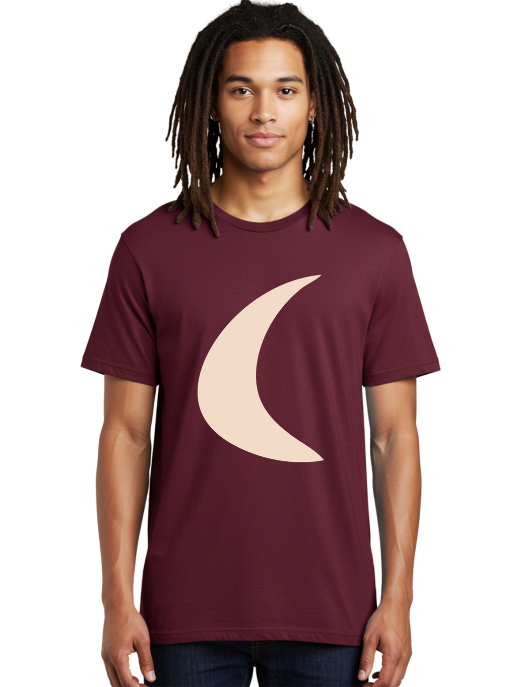 Crescent-Moon Men'S Graphic Tee, 100% Cotton, Comfortable Casual Summer Wear, Machine Washable, Crescent Moon, Pale Moon Shape, Simple Graphics, Minimalist Design, Moon Symbol, Digital Illustration, Abstract Shapes Aae007