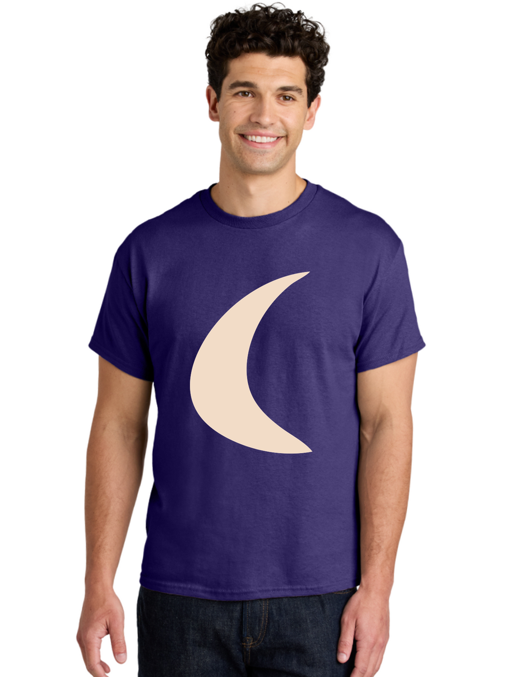 Crescent-Moon Men'S Graphic Tee, 100% Cotton, Comfortable Casual Summer Wear, Machine Washable, Crescent Moon, Pale Moon Shape, Simple Graphics, Minimalist Design, Moon Symbol, Digital Illustration, Abstract Shapes Aae007