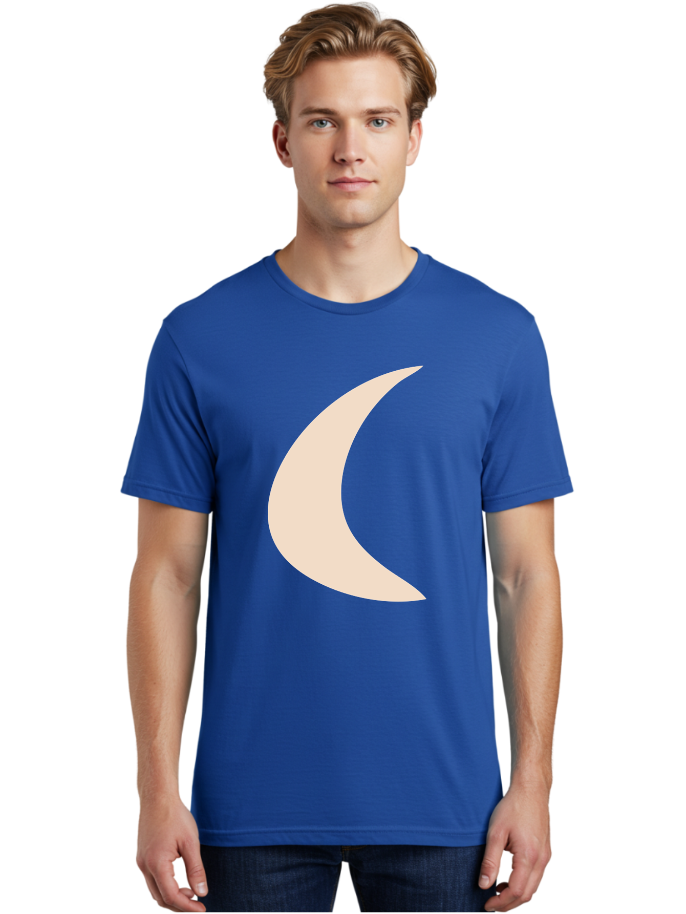 Crescent-Moon Men'S Graphic Tee, 100% Cotton, Comfortable Casual Summer Wear, Machine Washable, Crescent Moon, Pale Moon Shape, Simple Graphics, Minimalist Design, Moon Symbol, Digital Illustration, Abstract Shapes Aae007