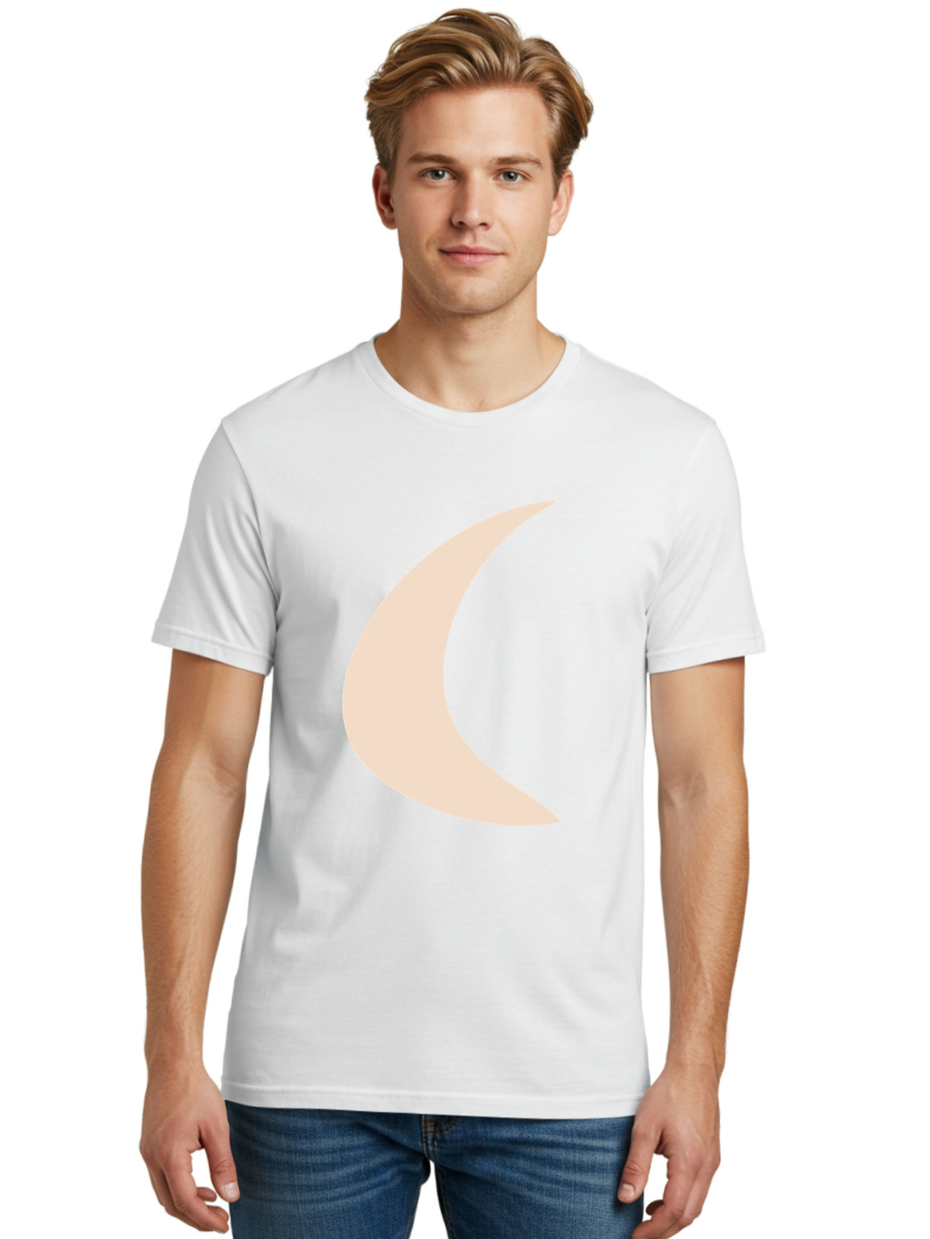 Crescent-Moon Men'S Graphic Tee, 100% Cotton, Comfortable Casual Summer Wear, Machine Washable, Crescent Moon, Pale Moon Shape, Simple Graphics, Minimalist Design, Moon Symbol, Digital Illustration, Abstract Shapes Aae007