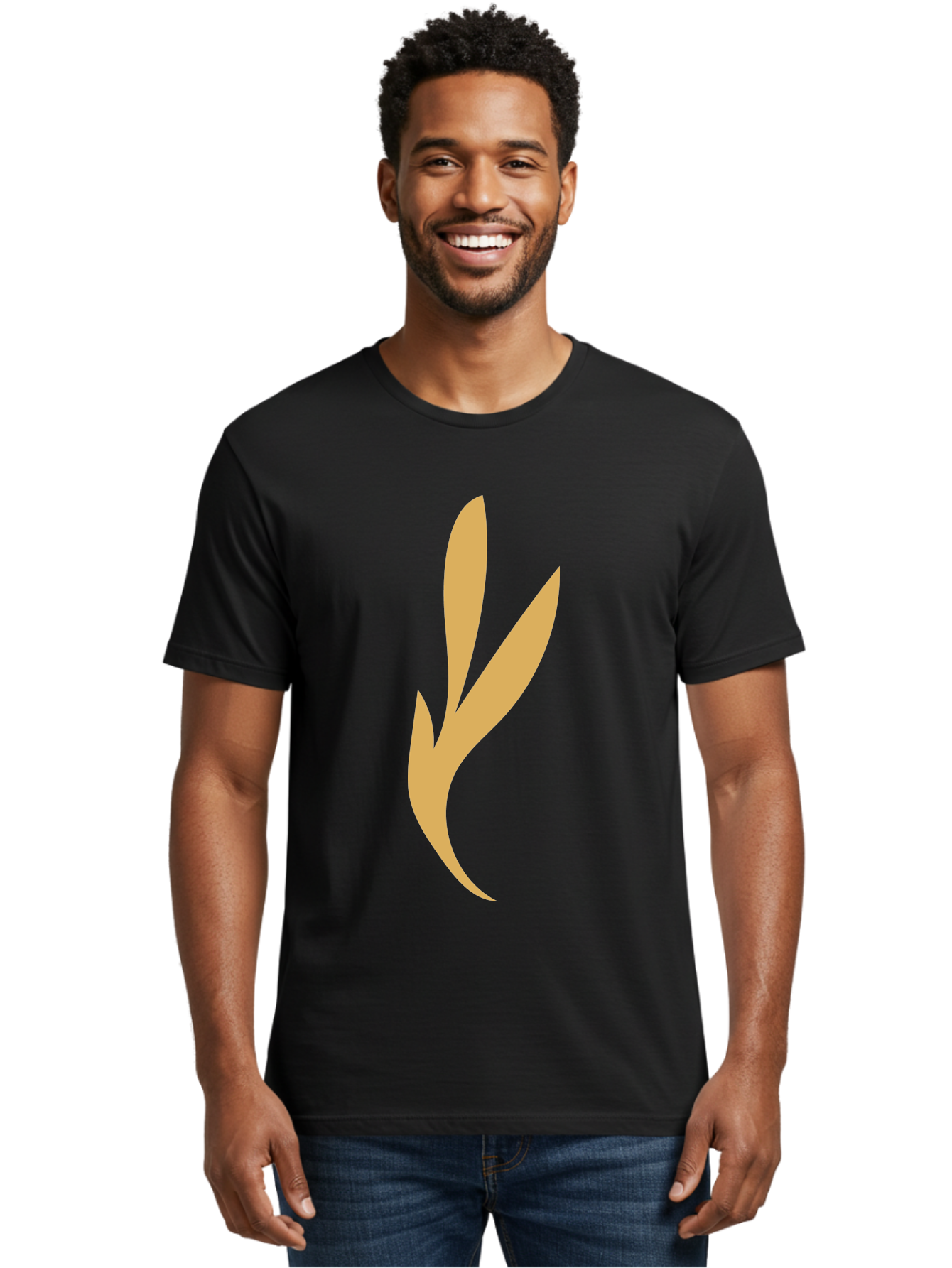 Curved-Leaf Men'S Graphic Tee, 100% Cotton, Comfortable Casual Summer Wear, Machine Washable, Orange Abstract Leaf, Simple Design, Minimalist Art, Stylized Foliage, Modern Graphic, Creative Illustration, Abstract Shape, Digital Art Aae008