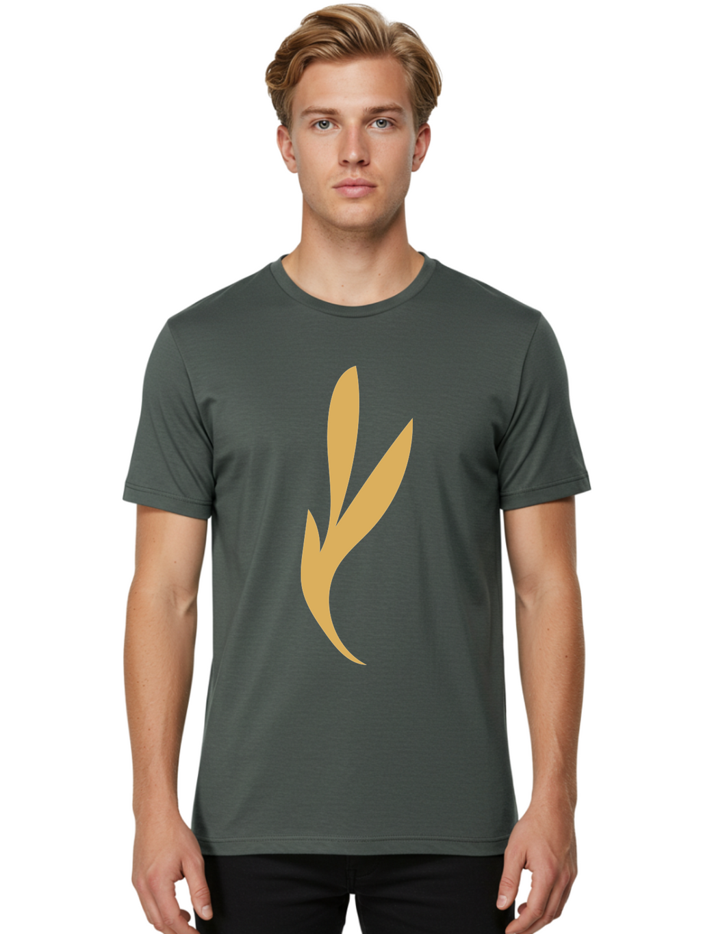 Curved-Leaf Men'S Graphic Tee, 100% Cotton, Comfortable Casual Summer Wear, Machine Washable, Orange Abstract Leaf, Simple Design, Minimalist Art, Stylized Foliage, Modern Graphic, Creative Illustration, Abstract Shape, Digital Art Aae008