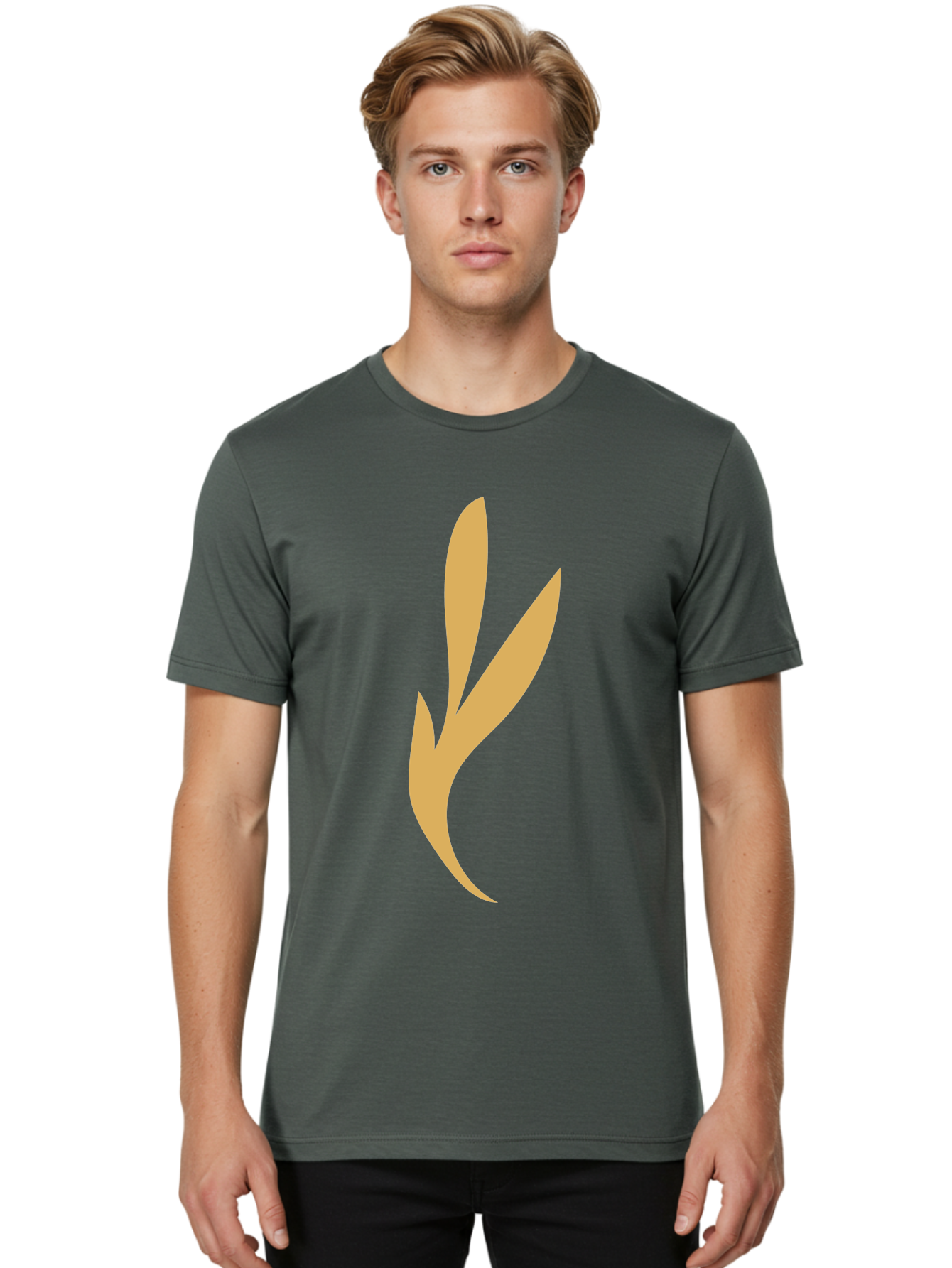 Curved-Leaf Men'S Graphic Tee, 100% Cotton, Comfortable Casual Summer Wear, Machine Washable, Orange Abstract Leaf, Simple Design, Minimalist Art, Stylized Foliage, Modern Graphic, Creative Illustration, Abstract Shape, Digital Art Aae008